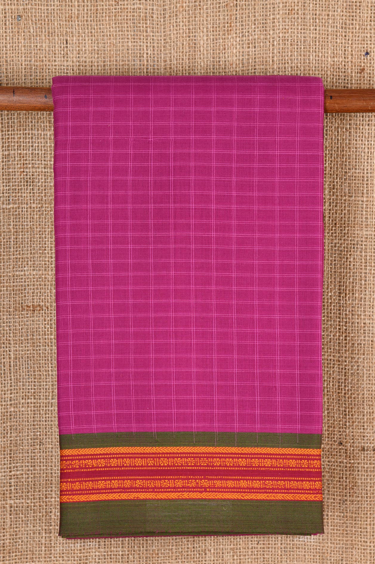  Checked Magenta Semi Gadwal Cotton Saree 