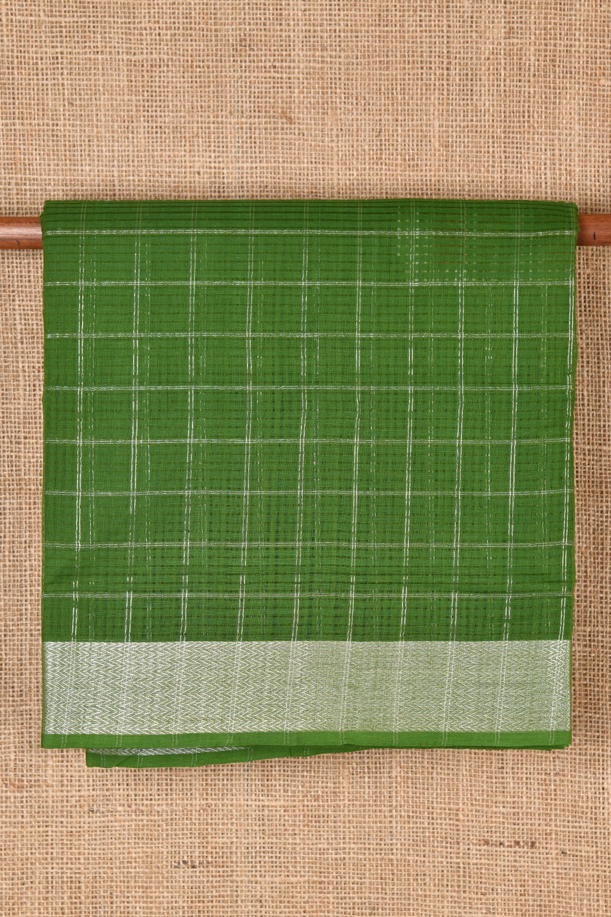  Checked Sap Green Mangalagiri Cotton Saree 