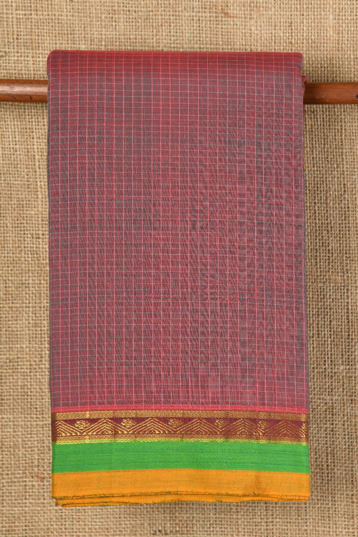  Checks Cocoa Brown Semi Gadwal Cotton Saree 