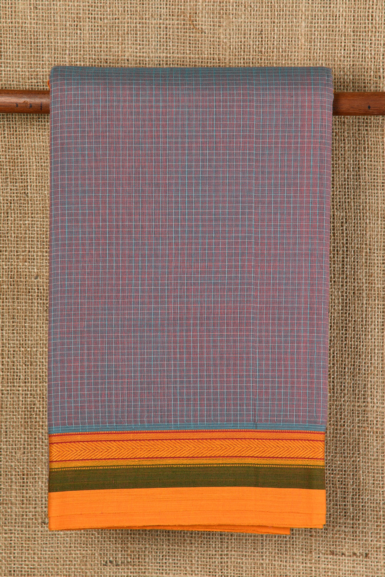  Checks Dual Tone Semi Gadwal Cotton Saree 