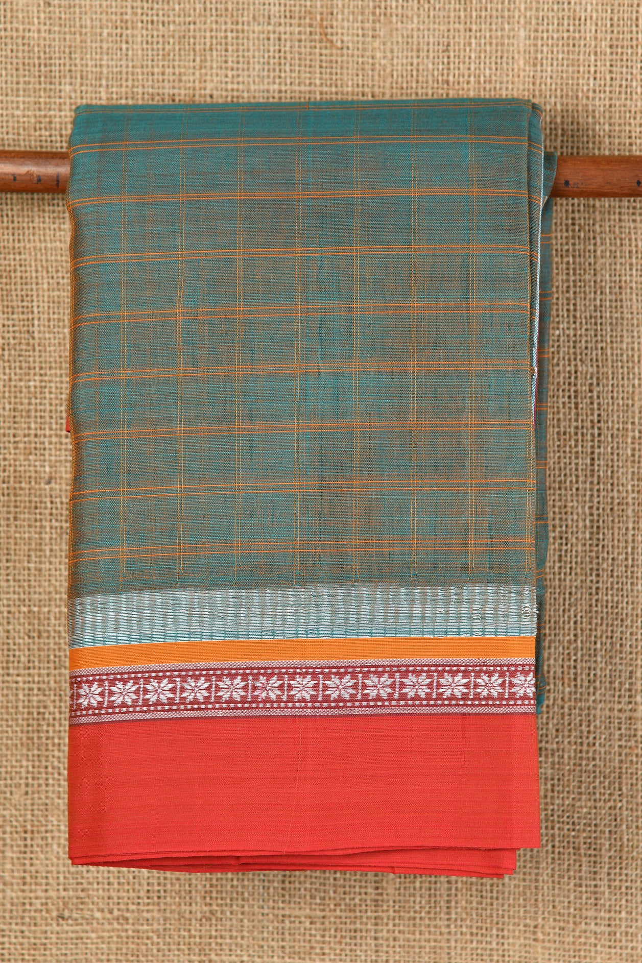  Checks Dusty Green Semi Gadwal Cotton Saree 