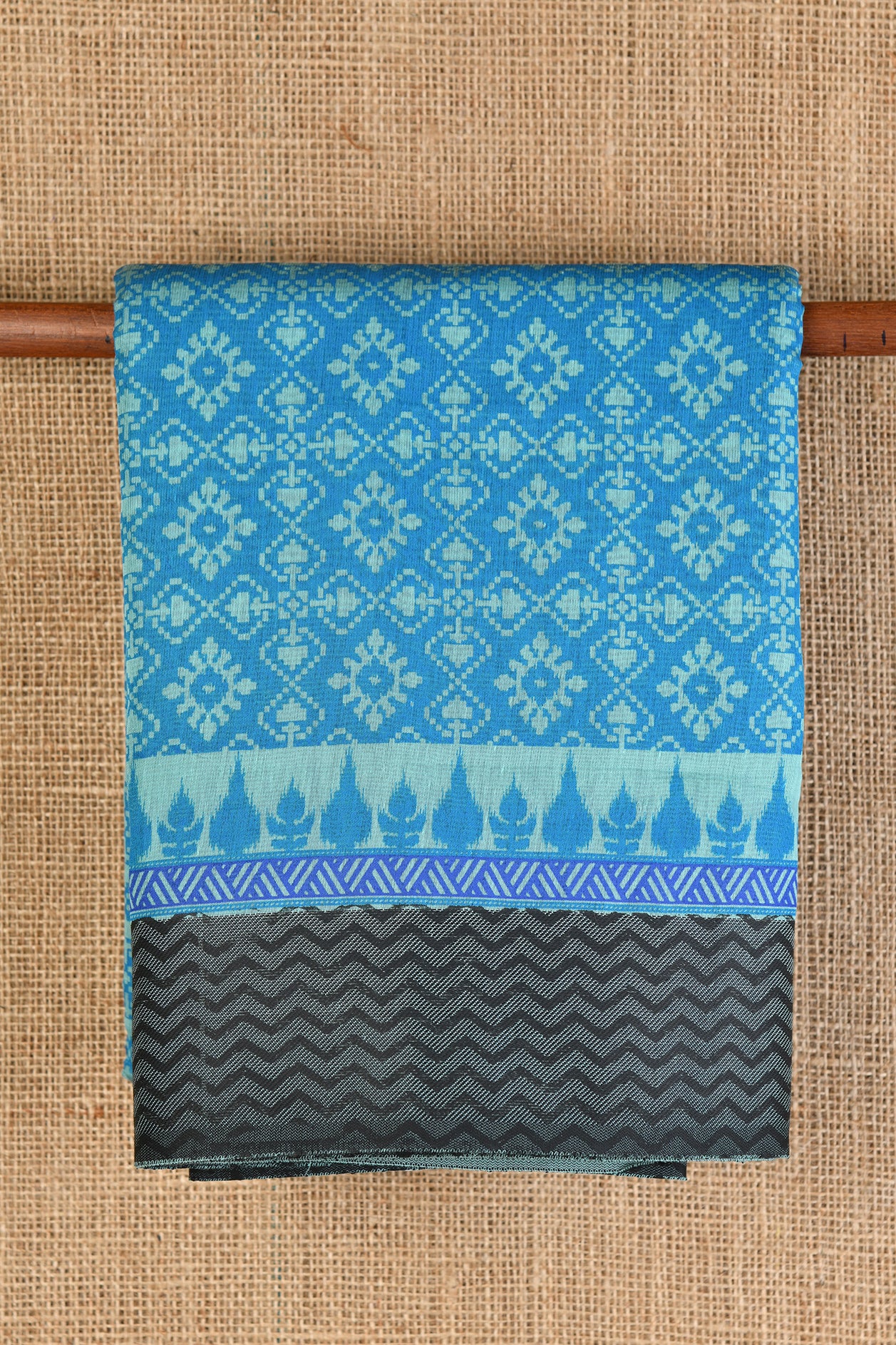  Chevron Border Blue Chanderi Cotton Saree 