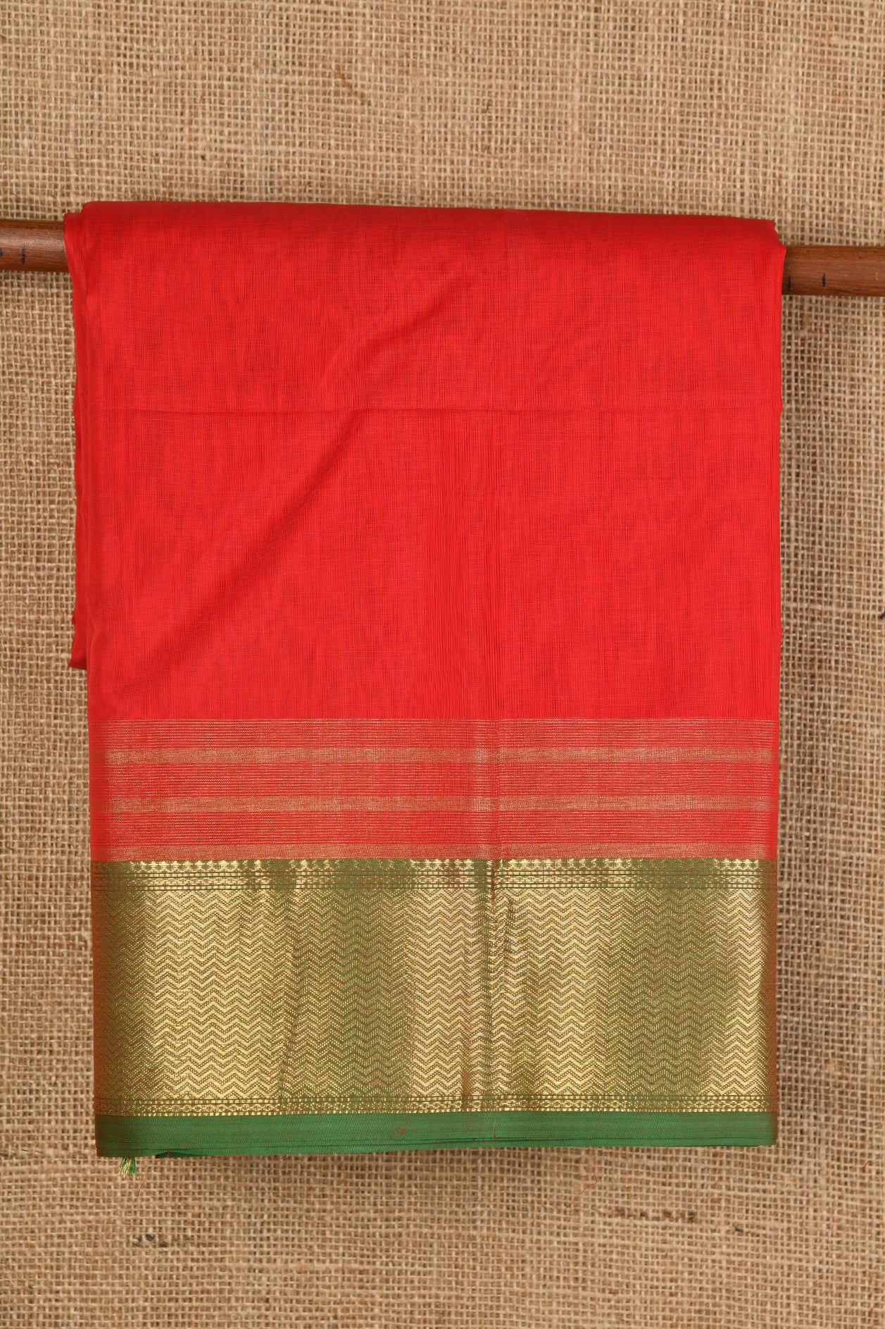  Chevron Border Red Maheshwari Silk Cotton Saree 