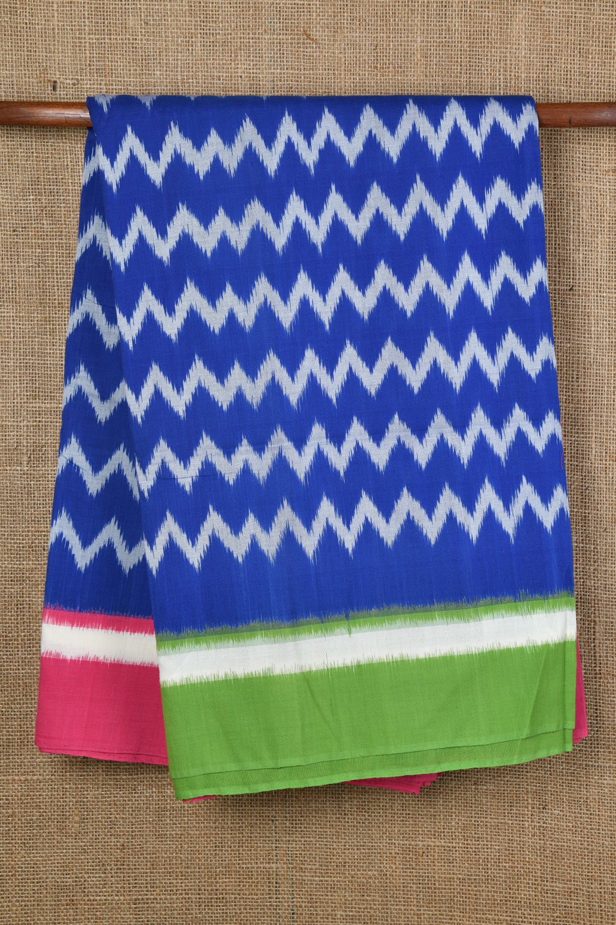  Chevron Ikat Design Blue Pochampally Cotton Saree 