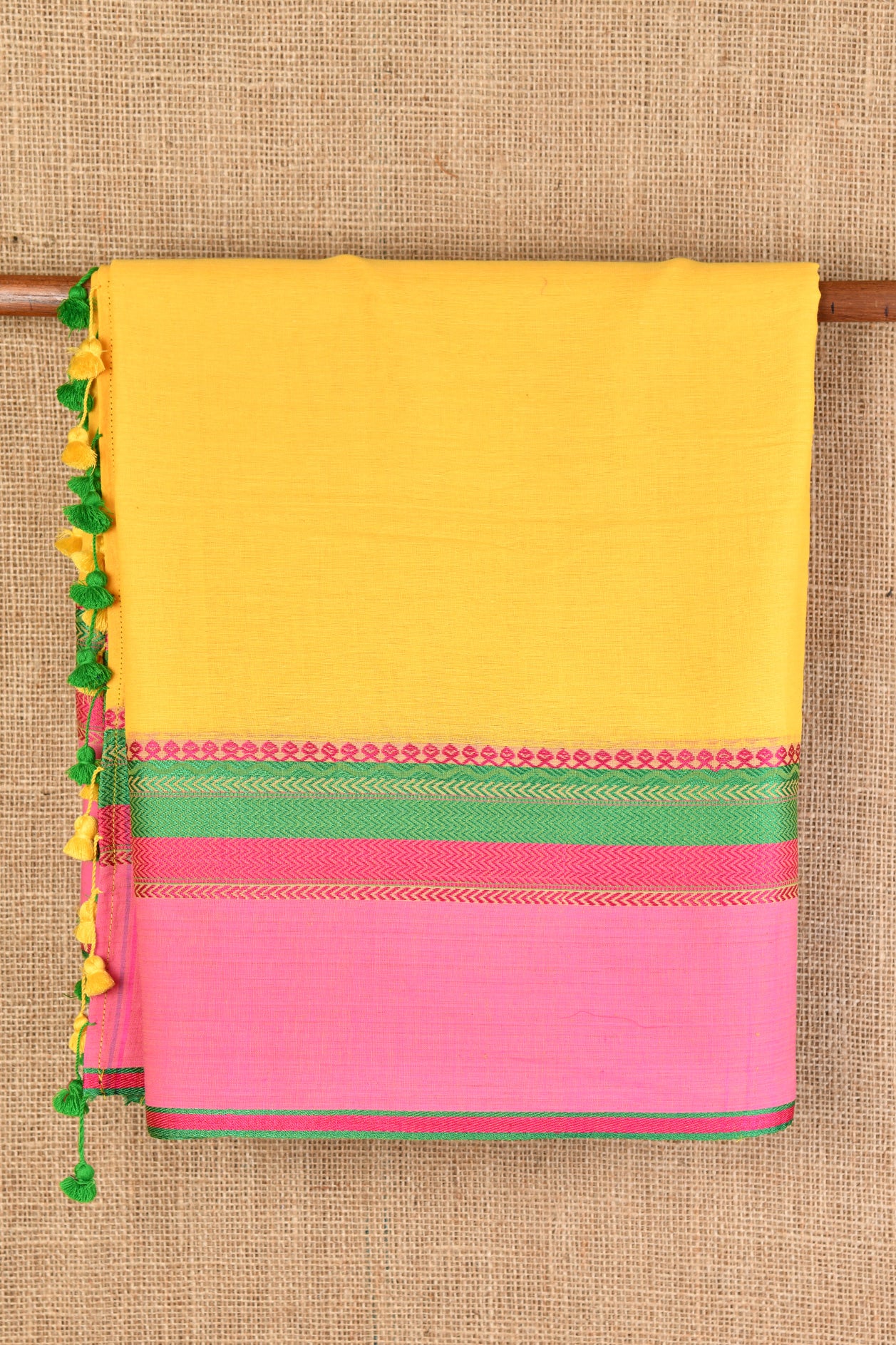  Chevron Border Yellow Bengal Cotton Saree 