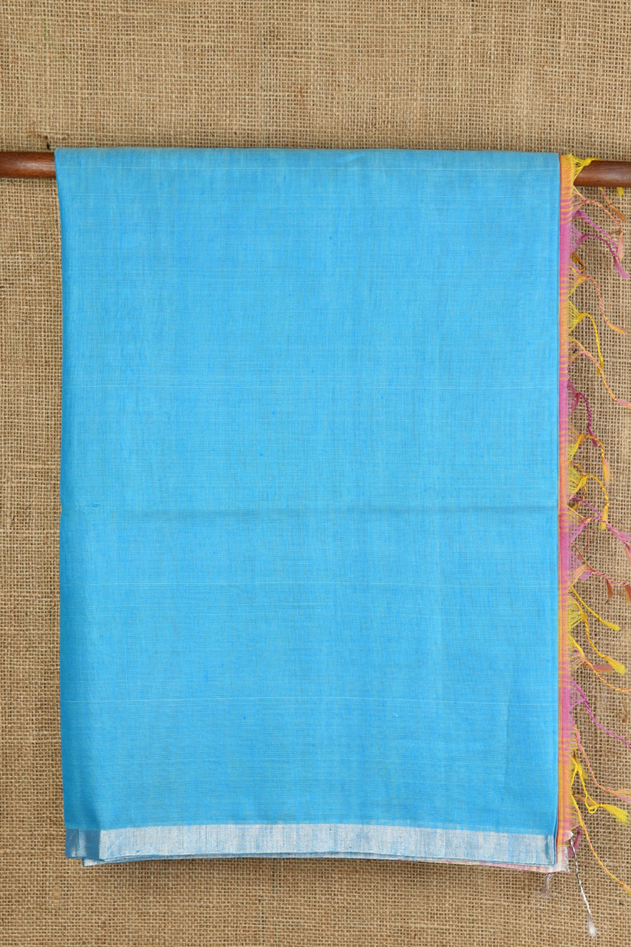  Sky Blue Plain Linen Cotton Saree 