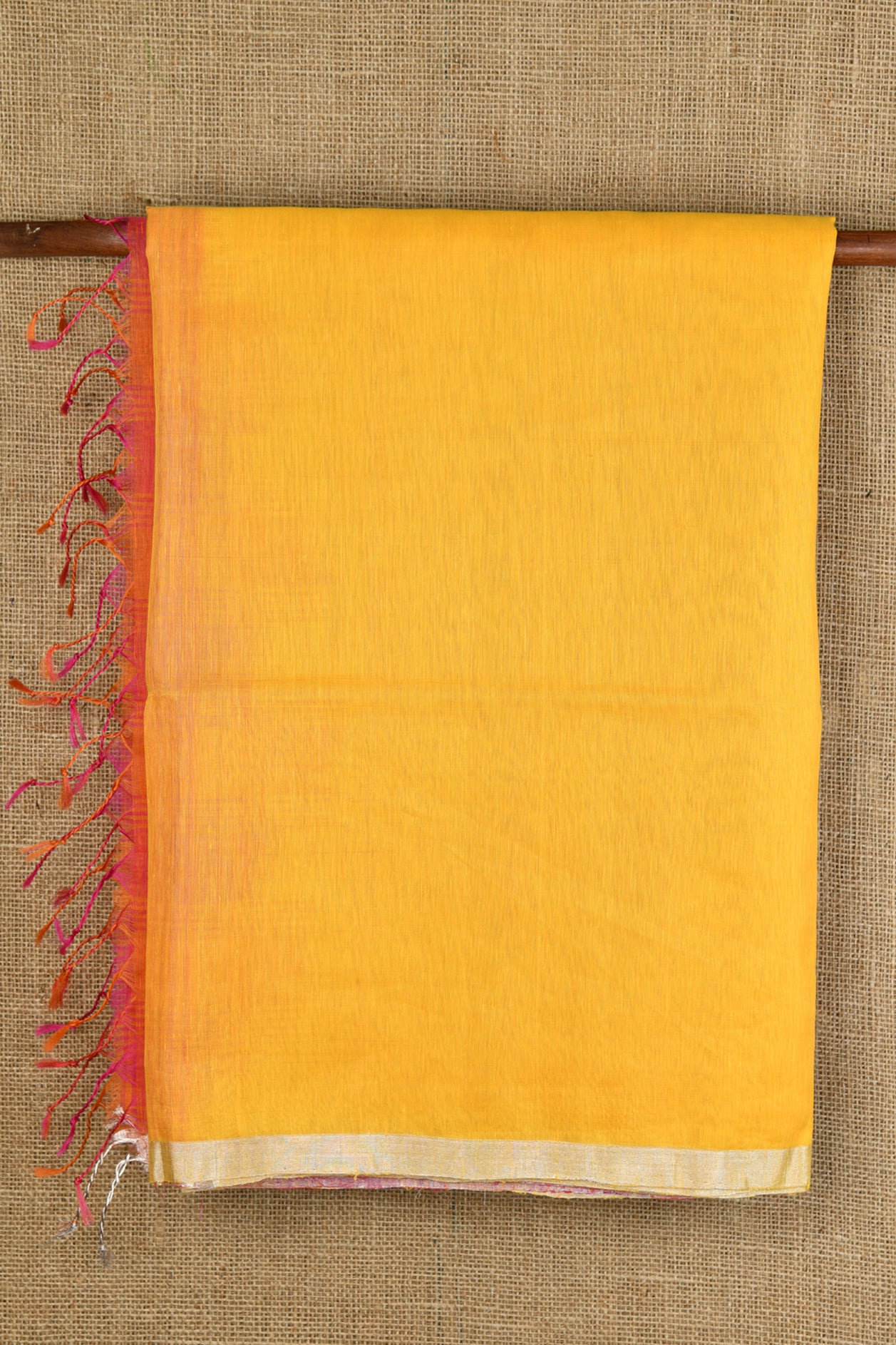  Yellow Plain Linen Cotton Saree 