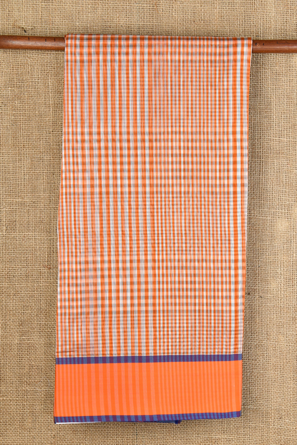  Checked Design Mustard Orange Maheswari Cotton Saree 