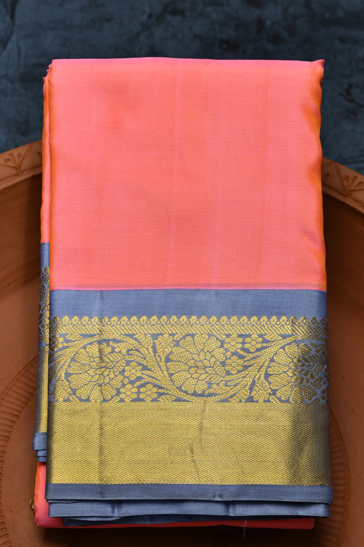  Floral Design Border Flamingo Pink Kanchipuram Silk Saree 