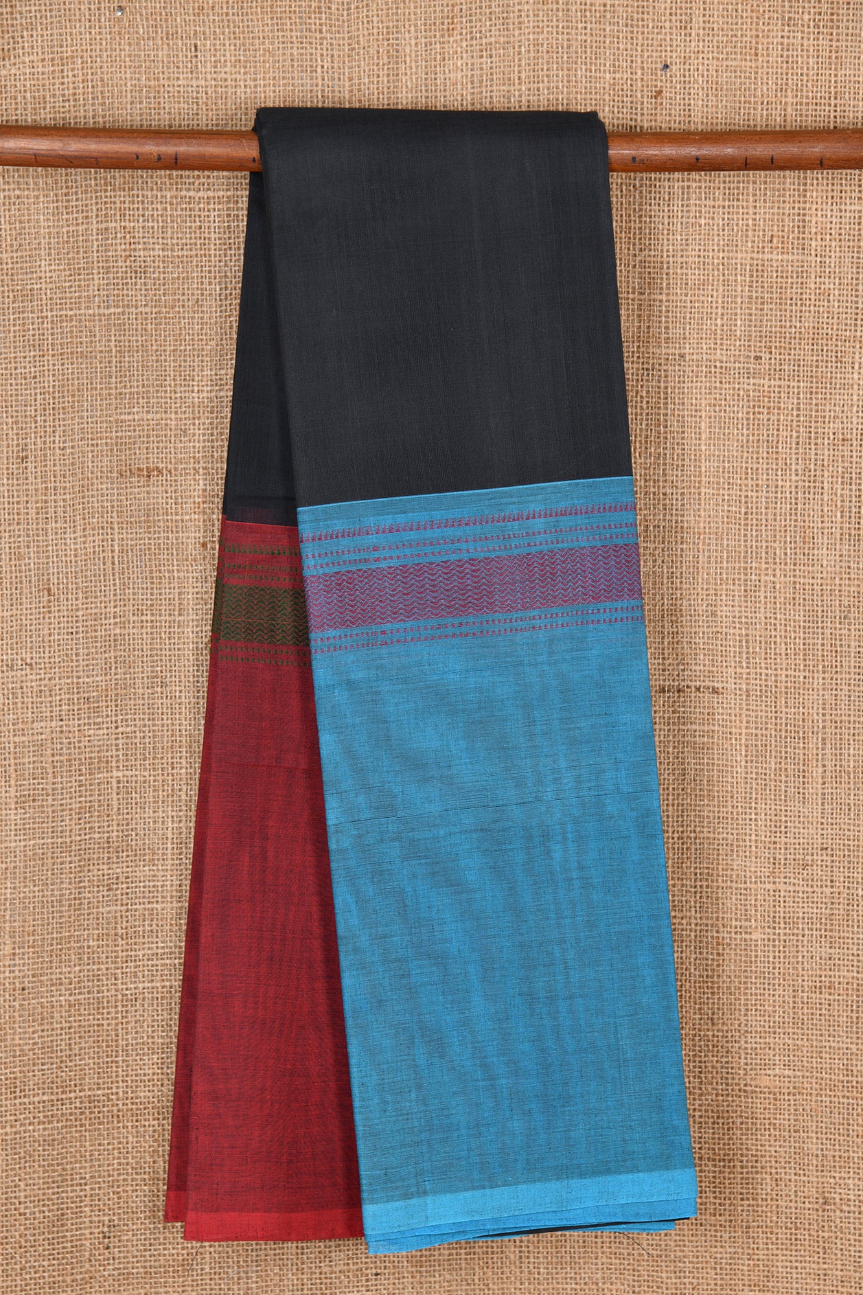  Contrast Big Border Black Chettinadu Cotton Saree 