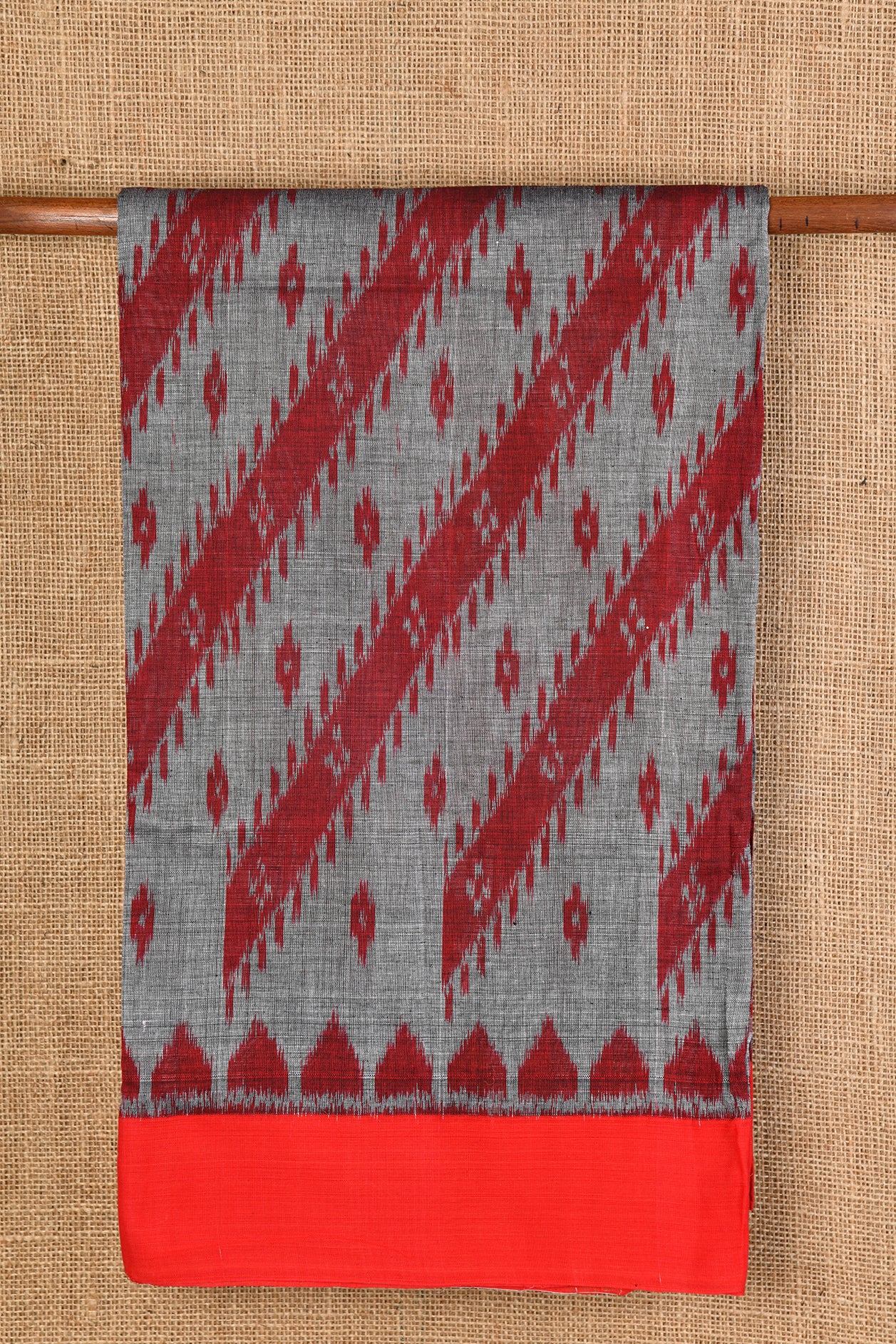  Contrast Border Ash Grey Odisha Ikat Cotton Saree 