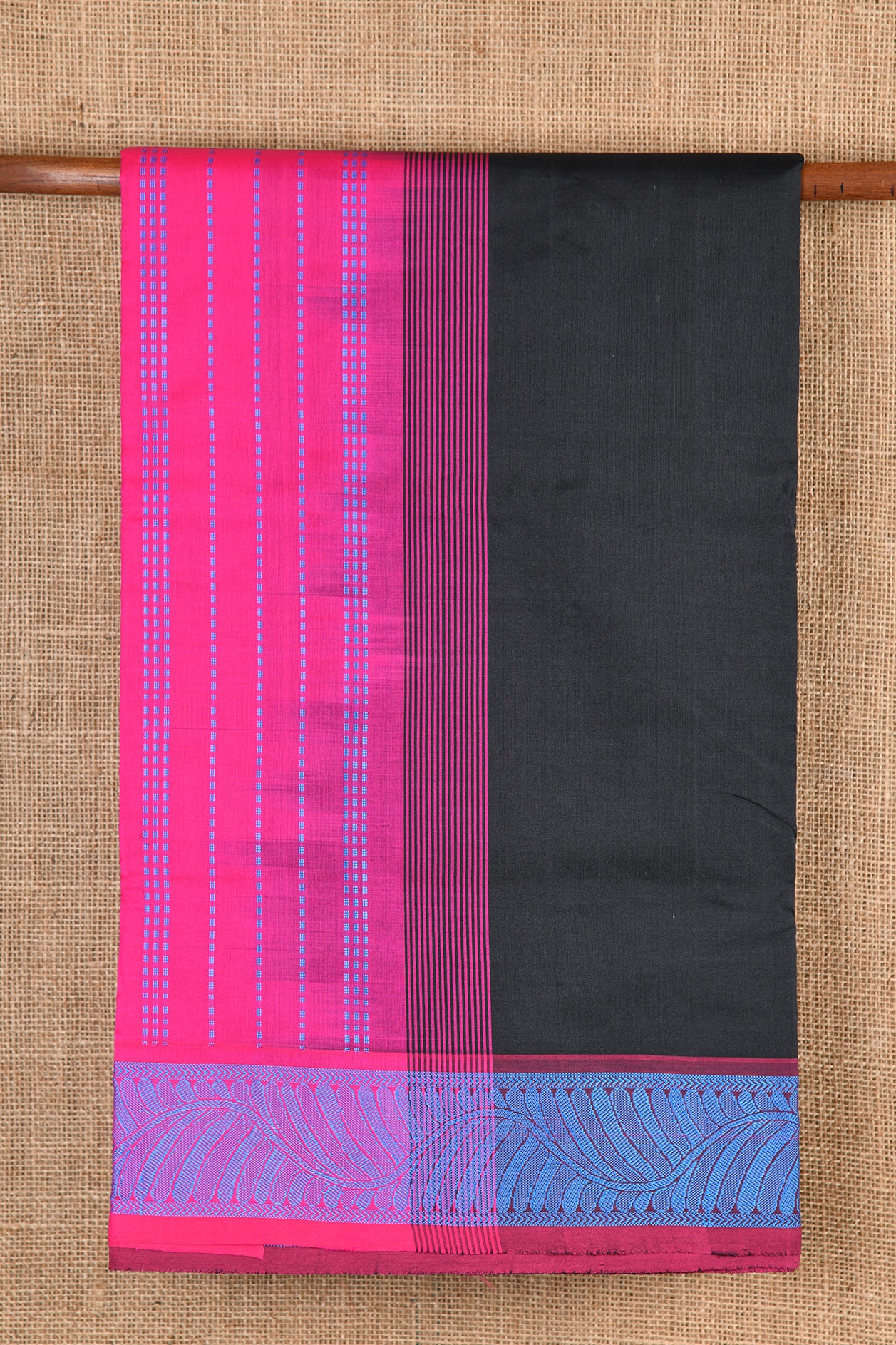  Contrast Border Black Poly Cotton Saree 