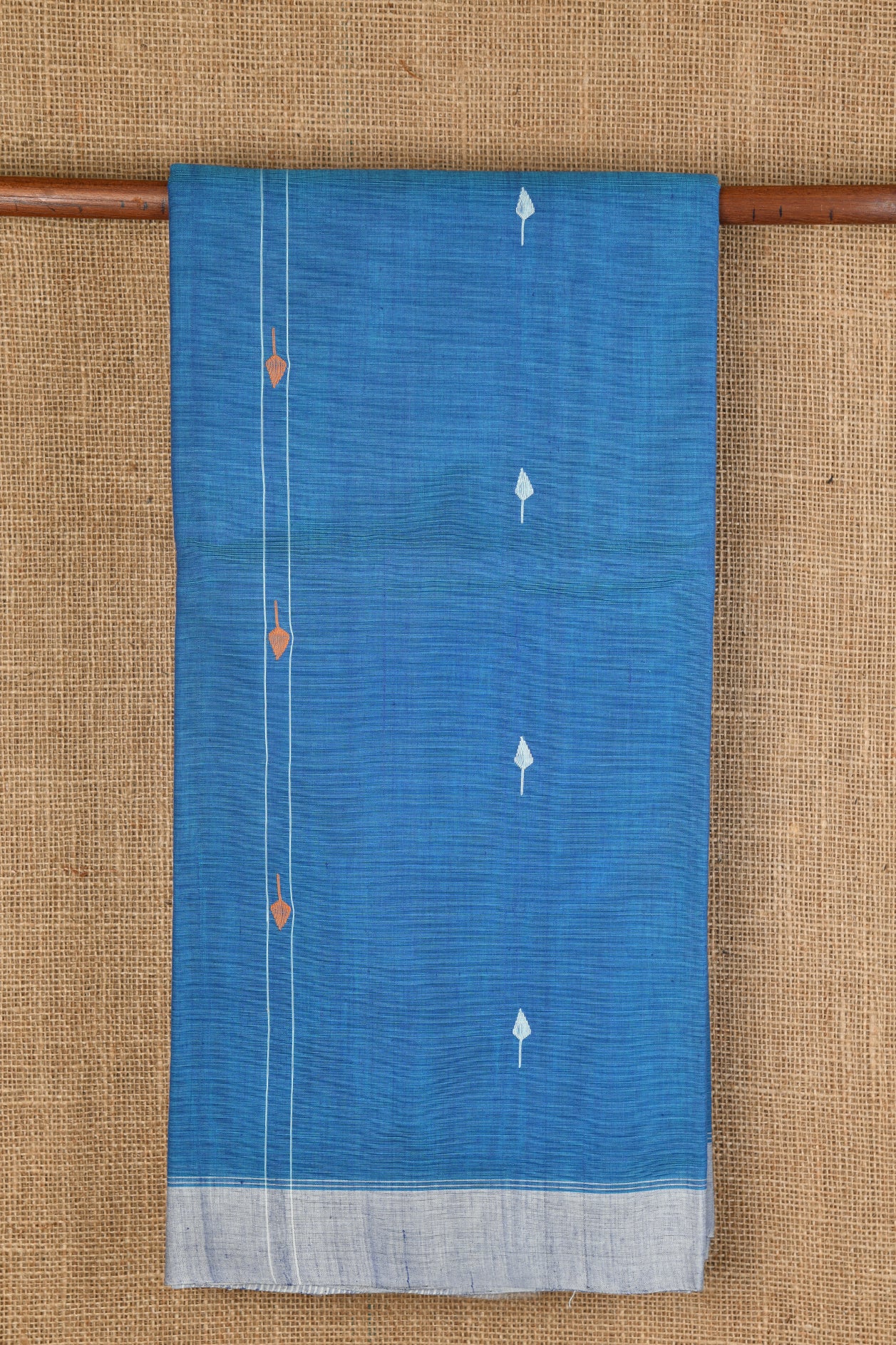  Spade Motif Blue Hand Spun Cotton Saree 