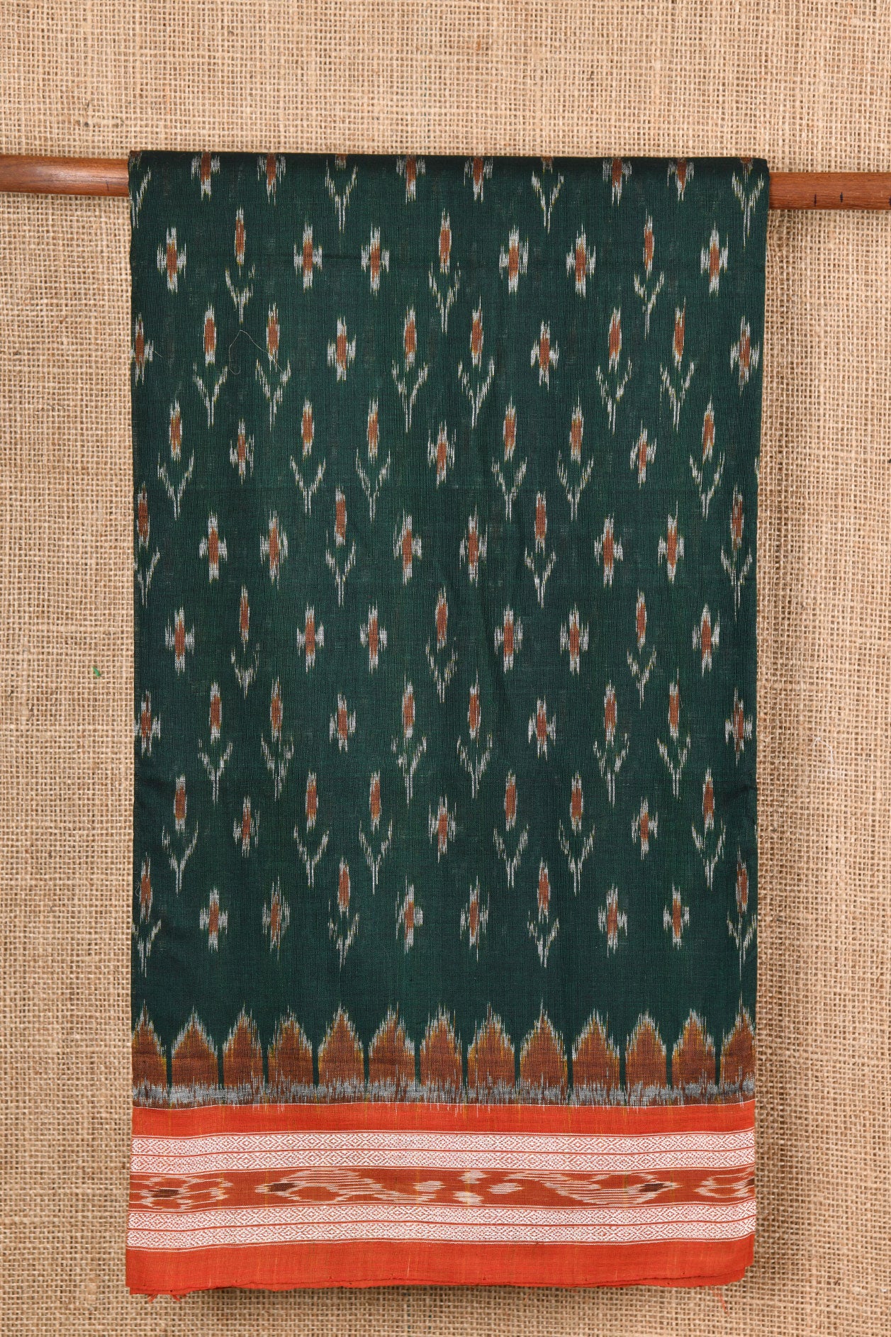  Contrast Border Bottle Green Odisha Ikat Cotton Saree 