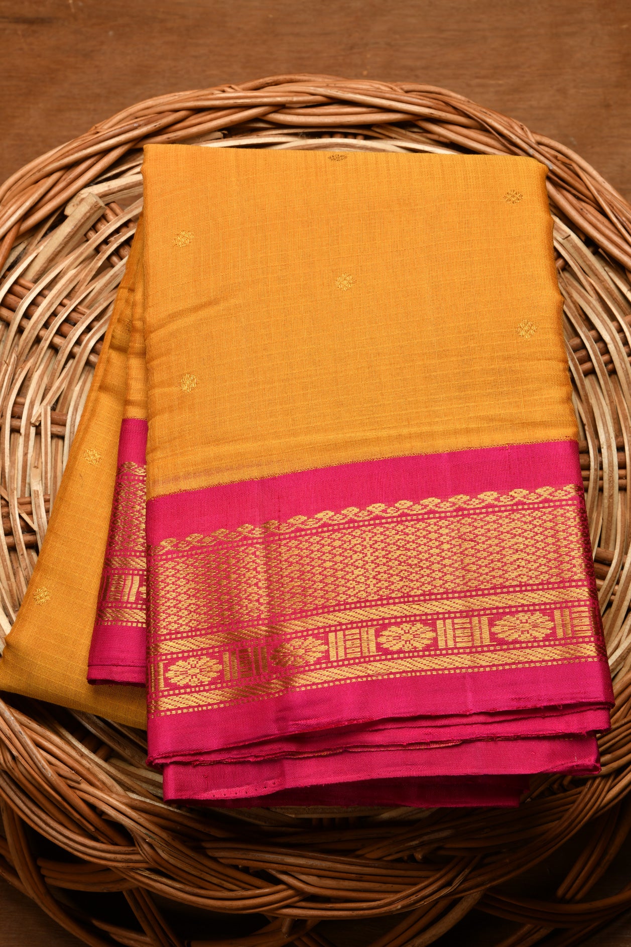  Contrast Border Mustard Gadwal Silk Saree 