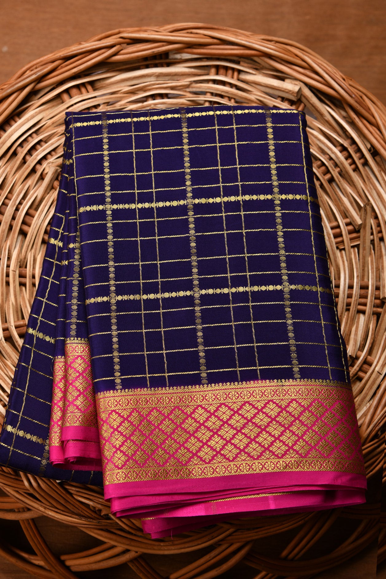  Contrast Border Blue Mysore Silk Saree 