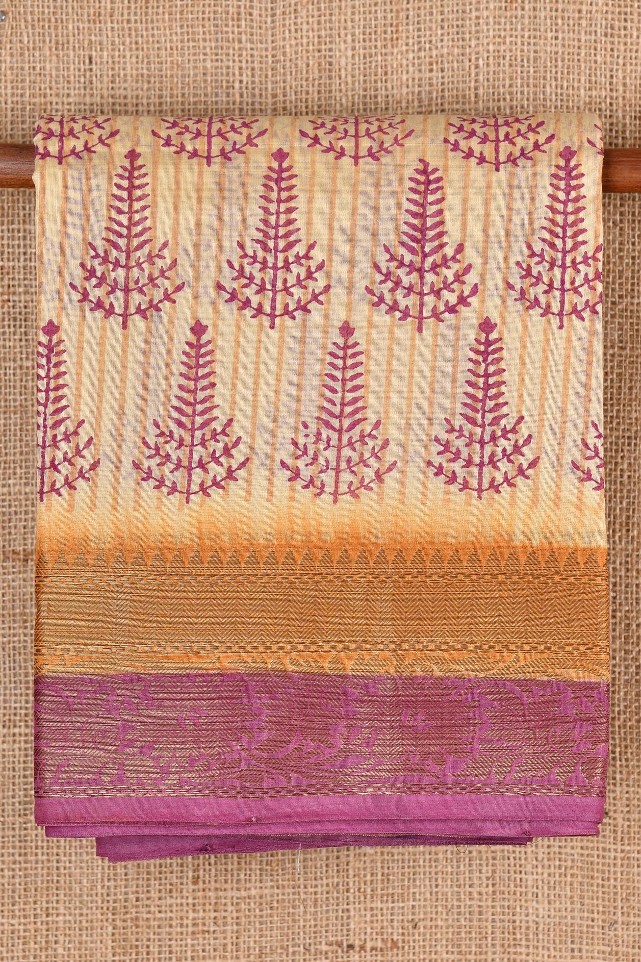  Contrast Border With Dark Beige Chanderi Cotton Saree 