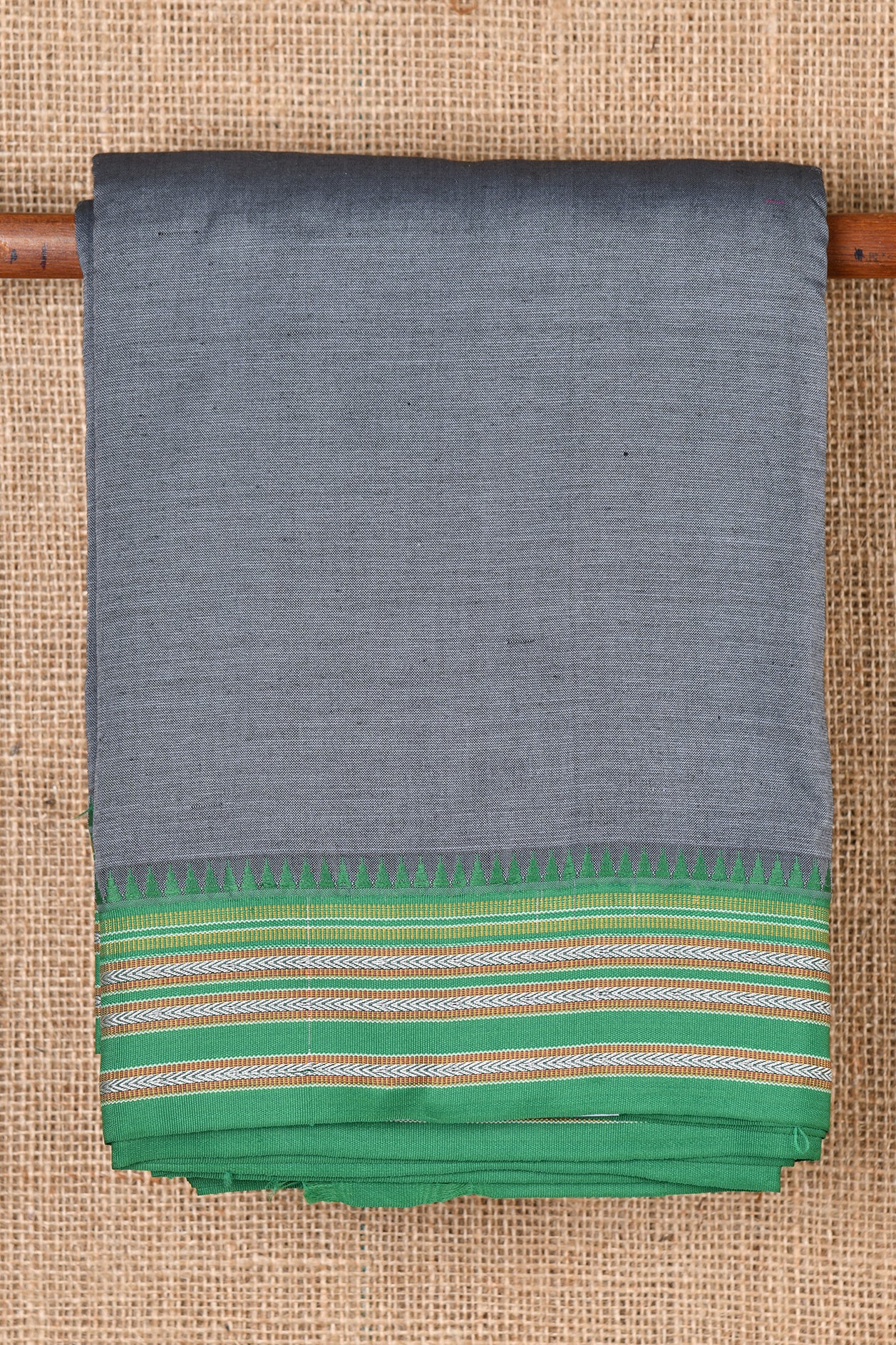  Contrast Temple Border Grey Dharwad Cotton Saree 