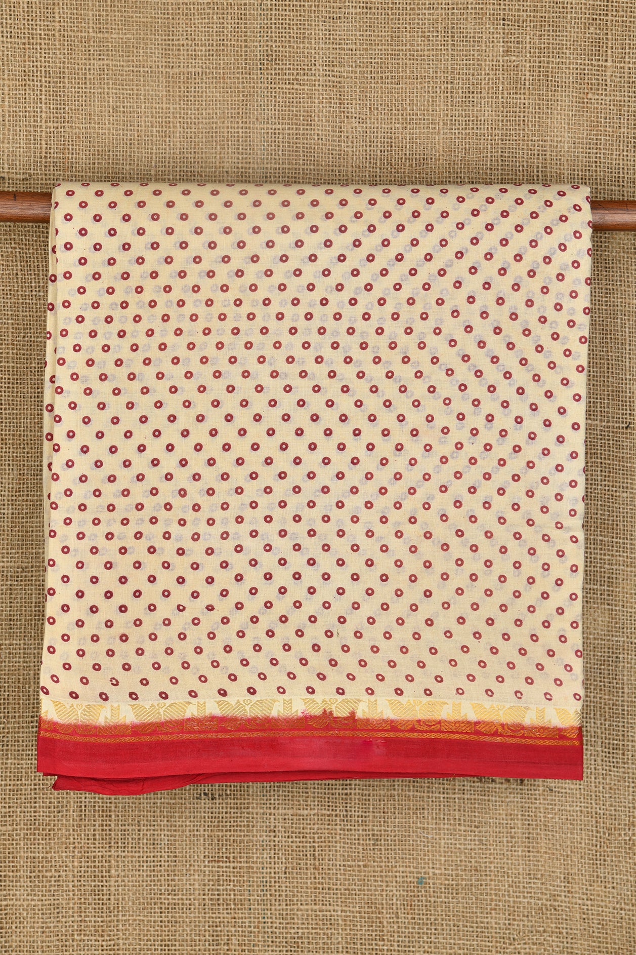  Small Zari Border Coffee Cream Sungudi Cotton Saree 