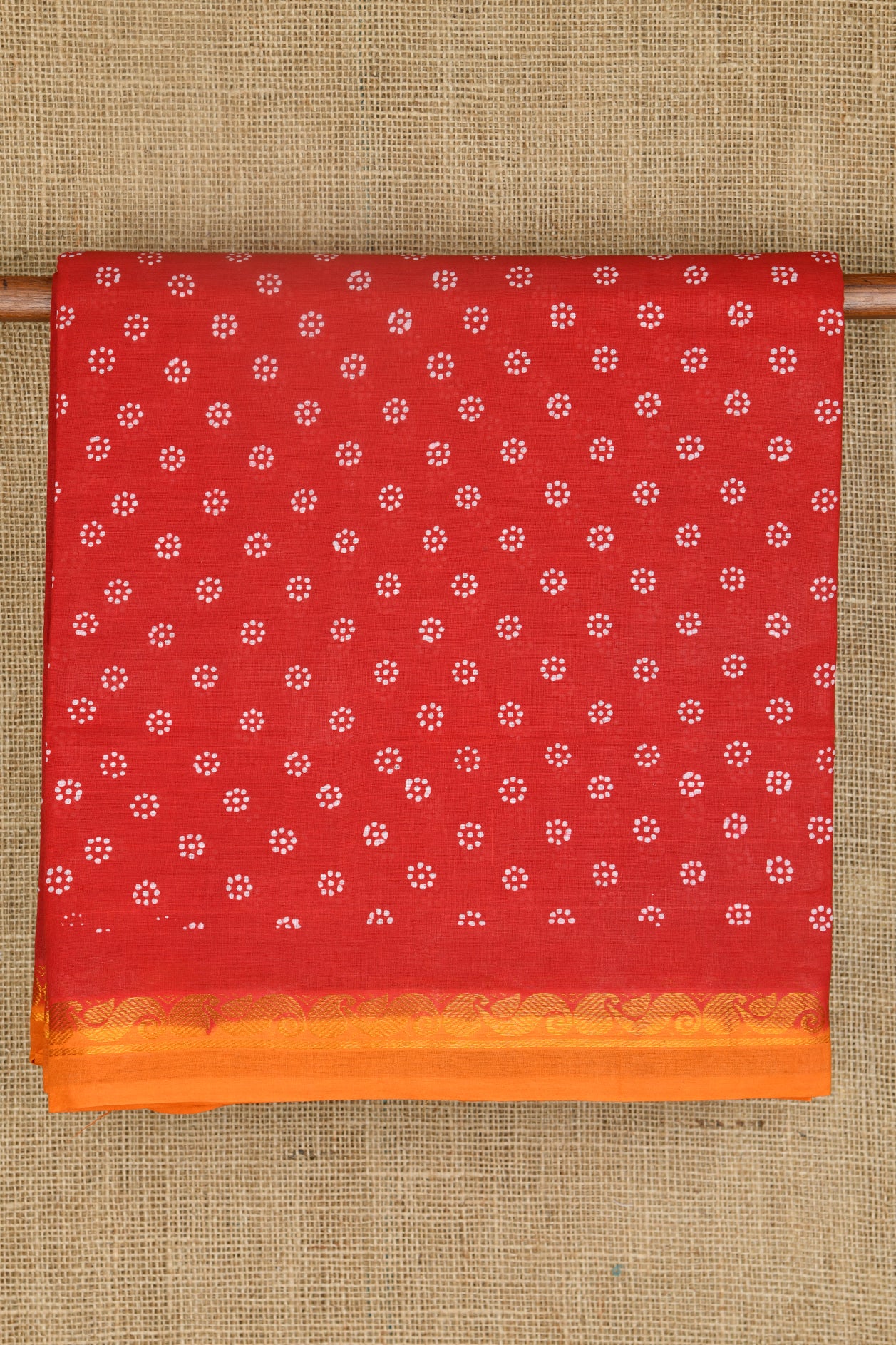  Contrast Zari Border Ruby Red Sungudi Cotton Saree 