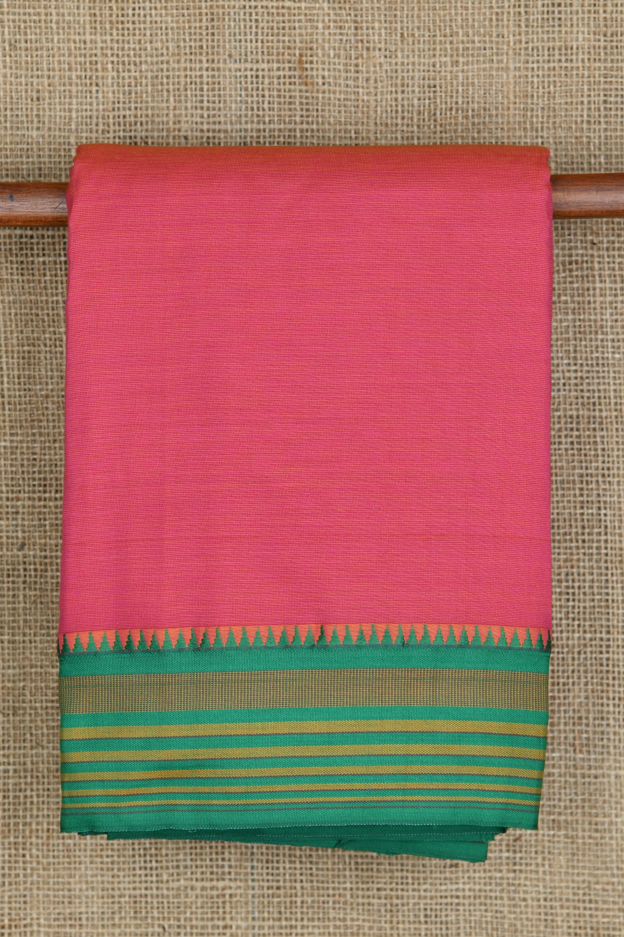  Temple Border Punch Pink Dharwad Cotton Saree 