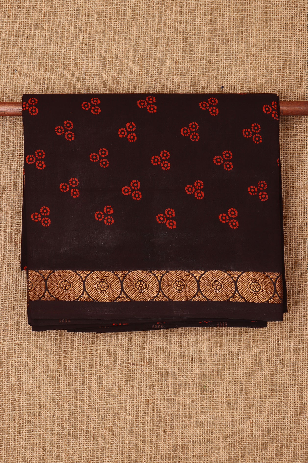  Dark Coffee Brown Sungudi Cotton Saree 