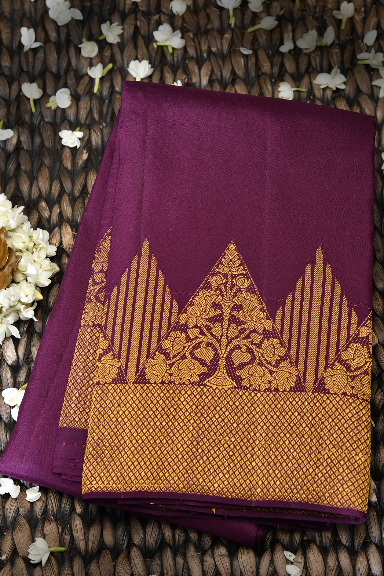  Kanchipuram Silk Floral Dark Magenta Saree 