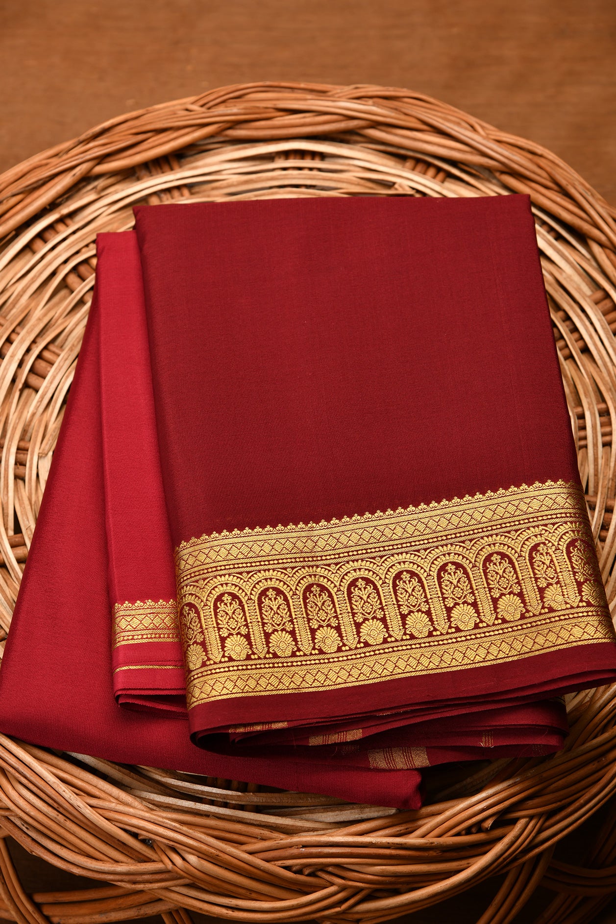  Dark Maroon Mysore Silk Saree 