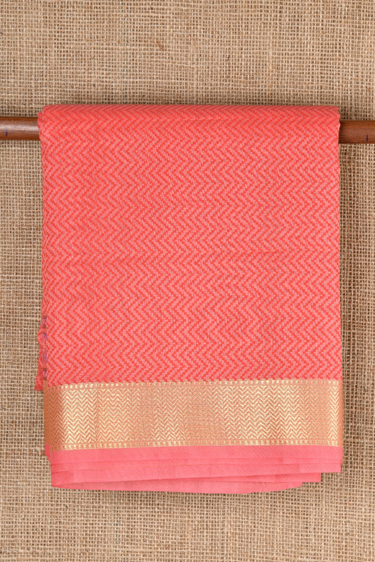  Dark Peach Pink Chanderi Cotton Saree 