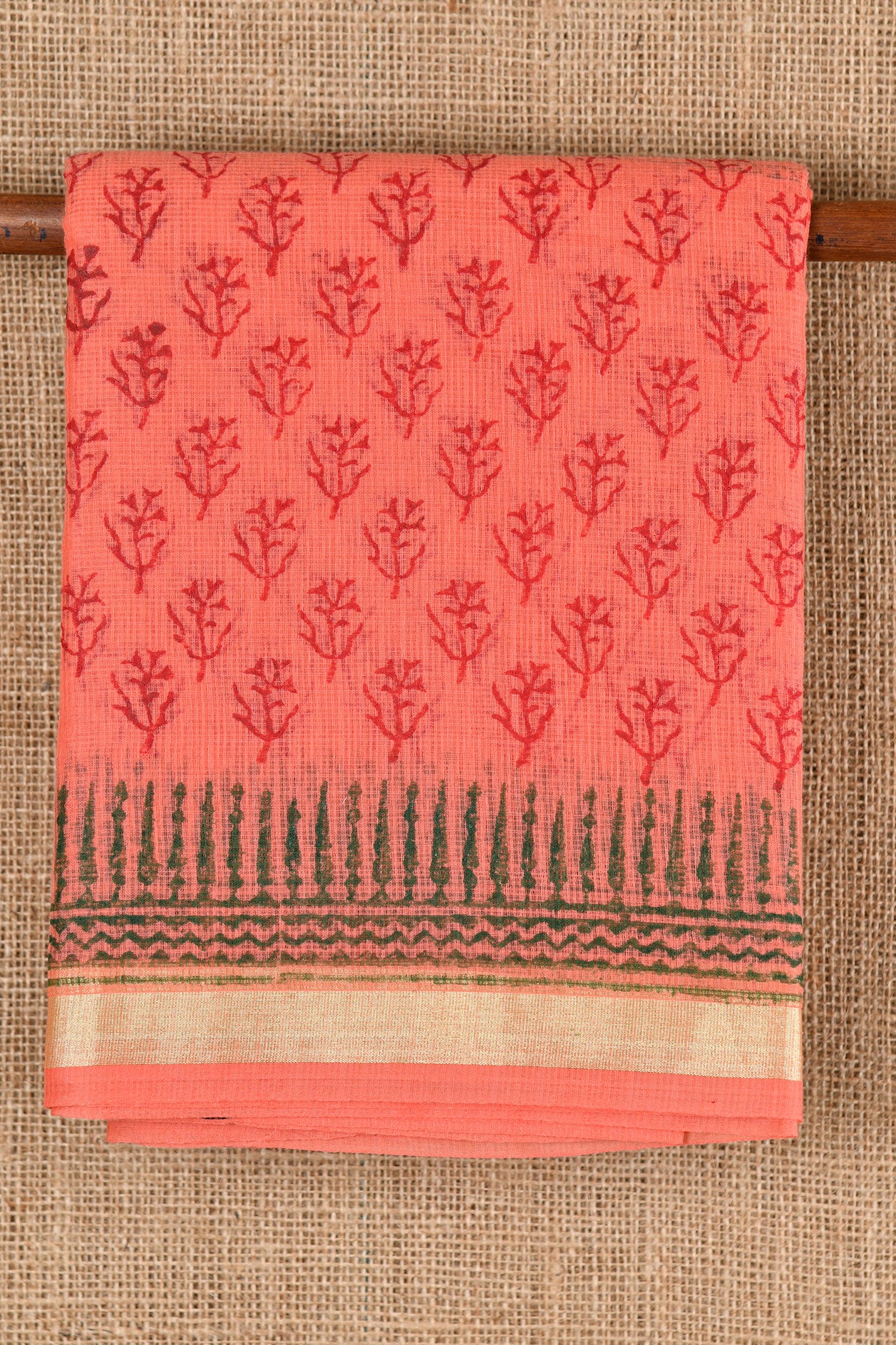  Dark Peach Pink Kota Cotton Saree 