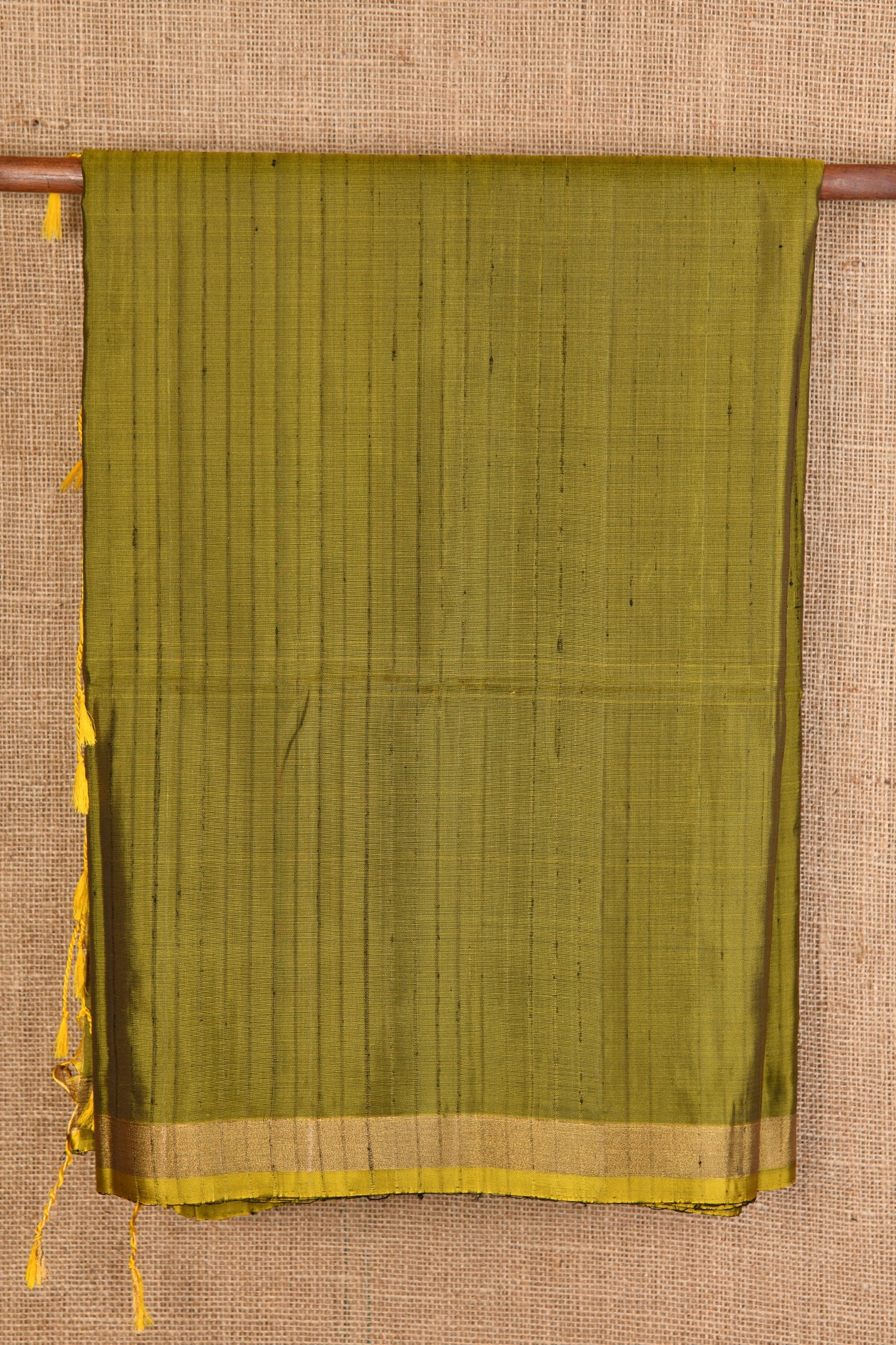  Stripes Dark Olive Green Plain Silk Saree 