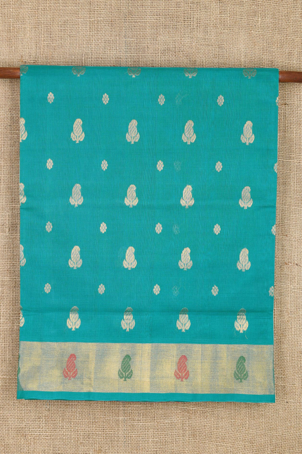  Meenakari Work Border With Zari Buttas Teal Green Venkatagiri Cotton Saree 