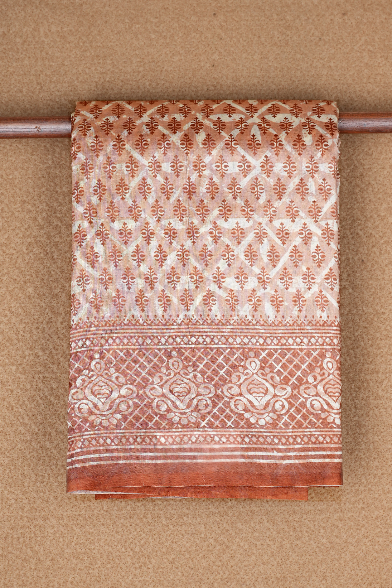  Allover Printed Design Pastel Orange Raw Silk Saree 