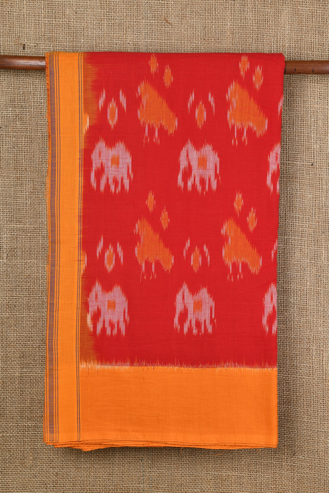  Elephant Ikat Design Red Pochampally Cotton Saree 