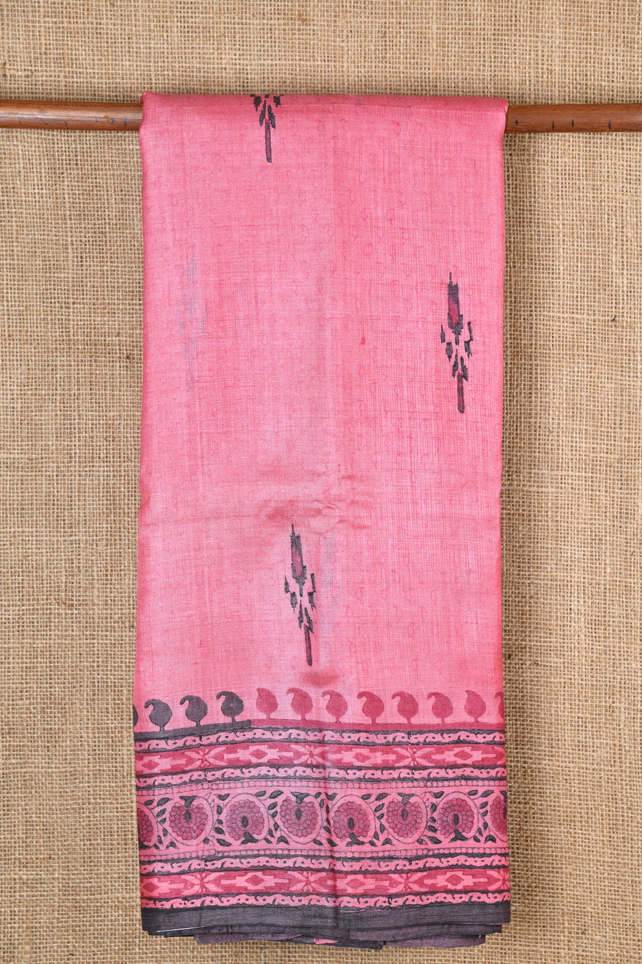  Floral Border Design Coral Pink Tussar Saree 