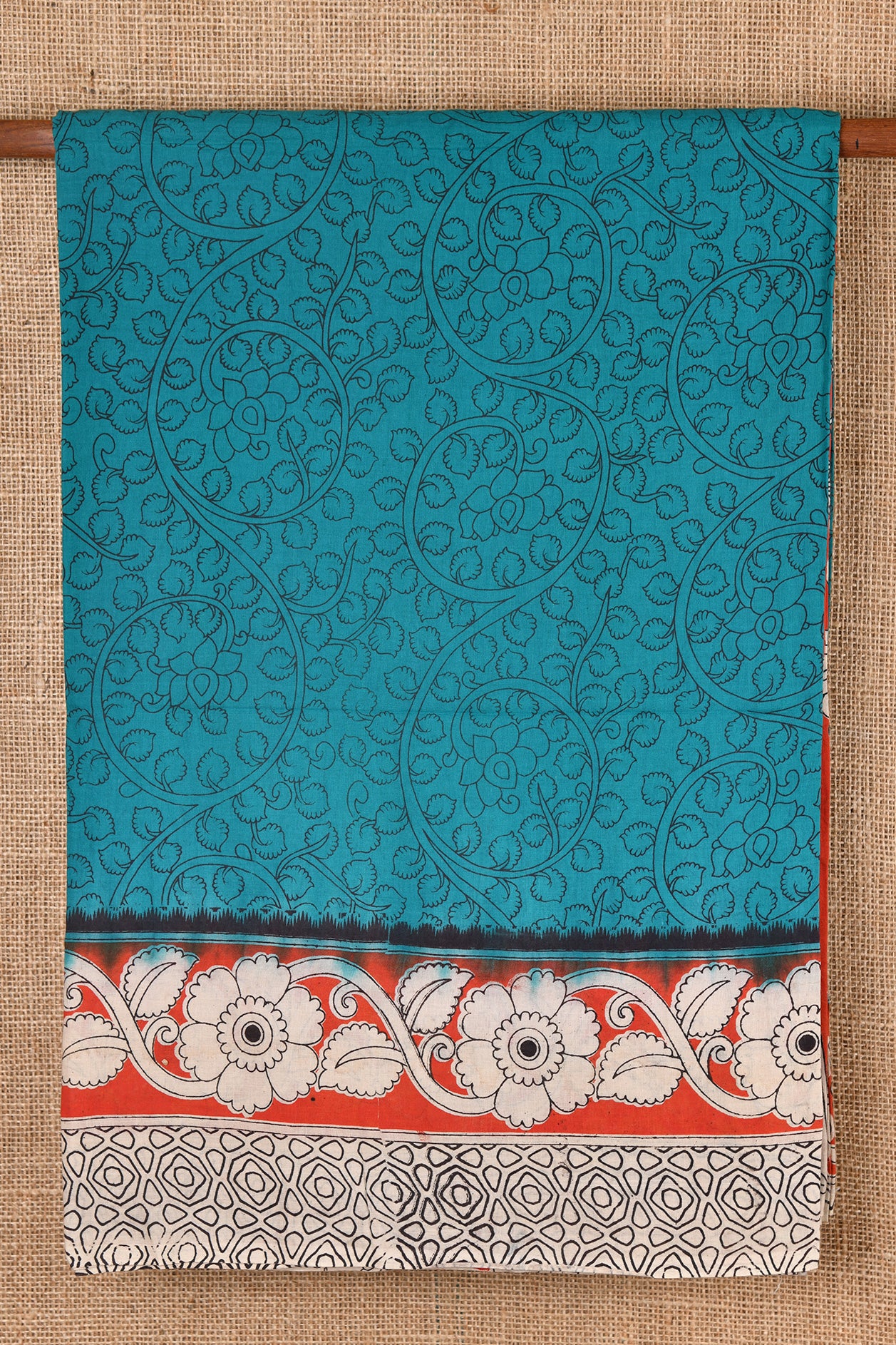  Floral Design Blue Kalamkari Cotton Saree 