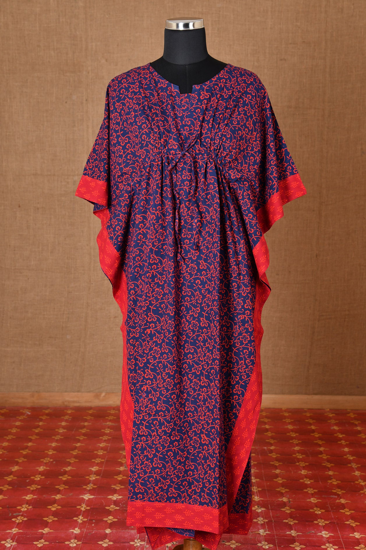  Floral Design Blue Printed Cotton Kaftans Night Wear 