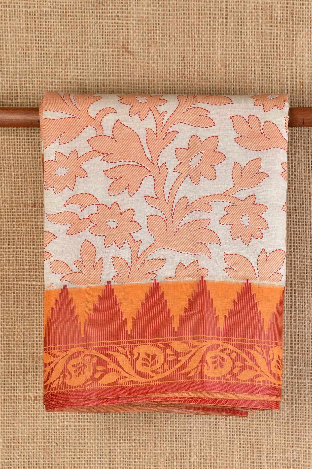  Floral Design Light Beige Chanderi Cotton Saree 