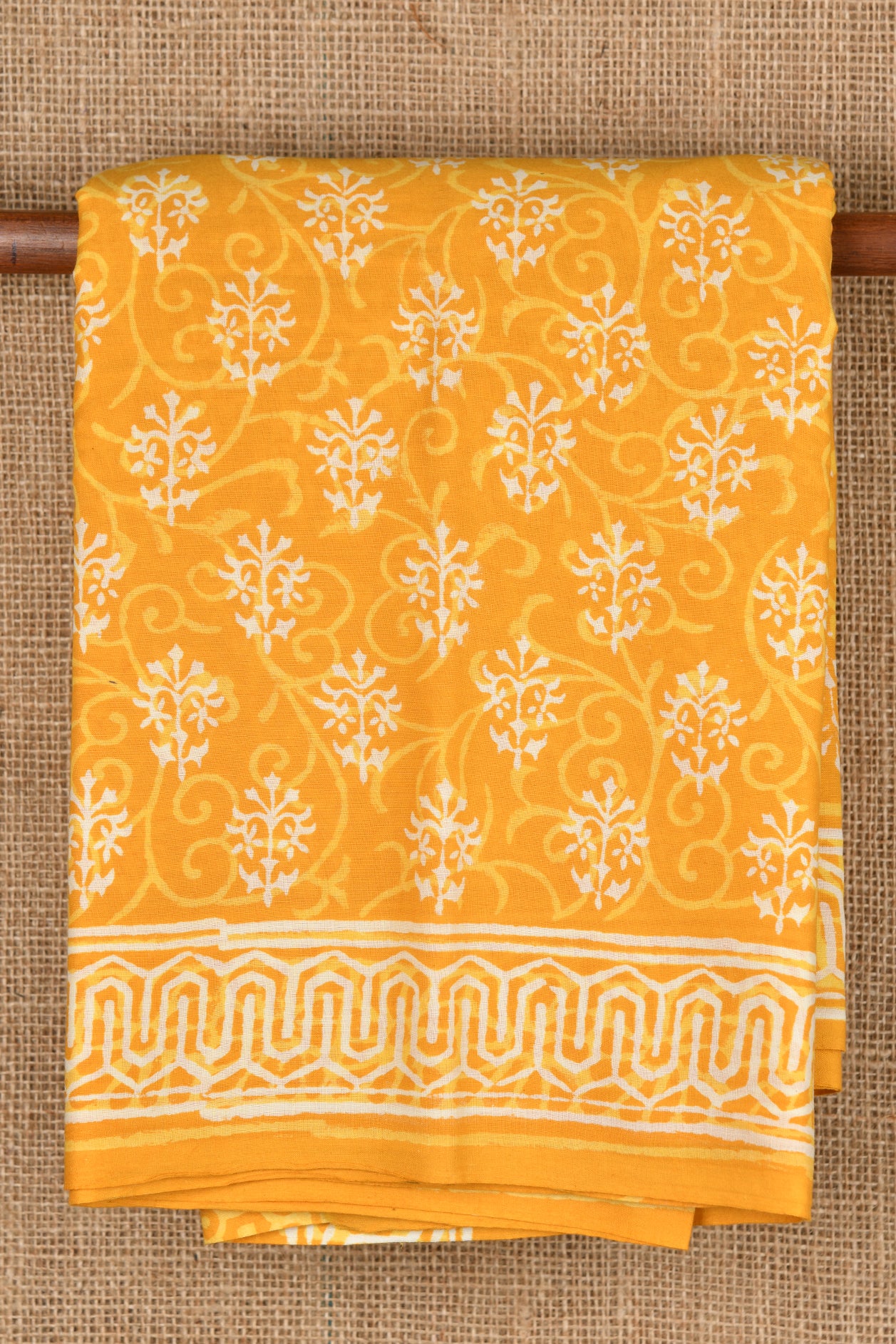  Floral Design Yellow Jaipur Cotton Saree 