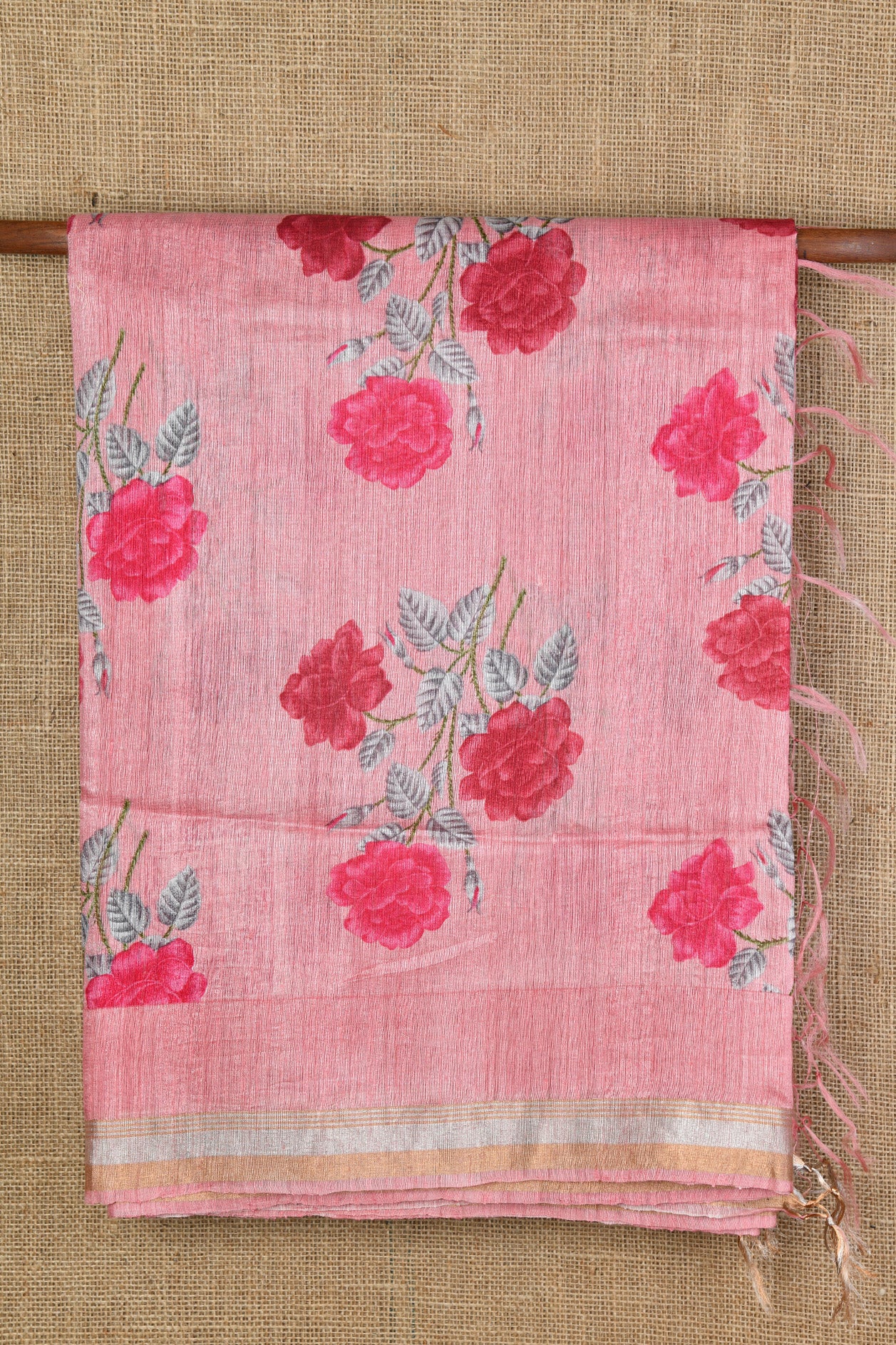  Rose Motif Pink Jute Saree 