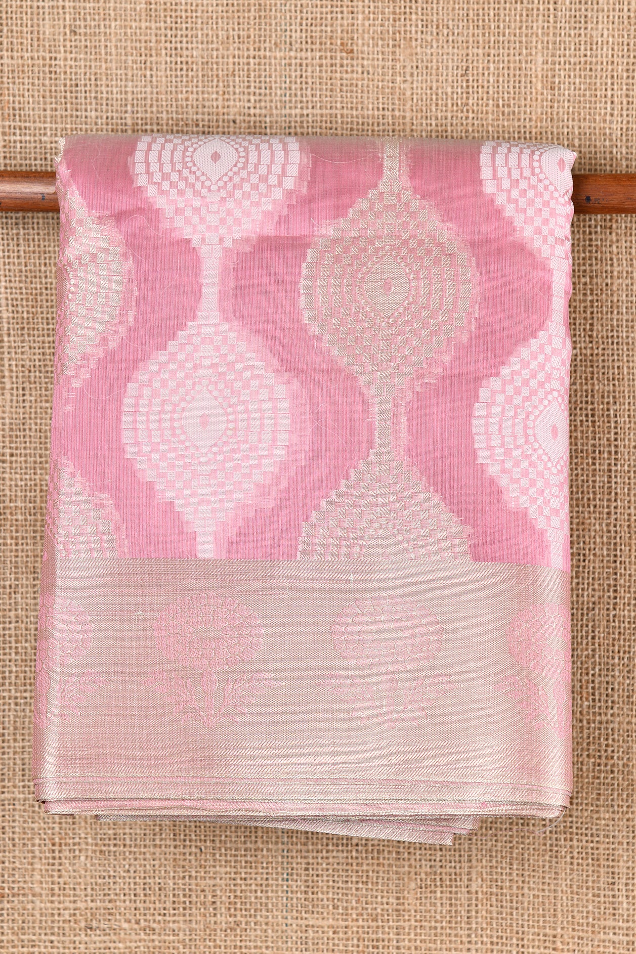  Floral Design Rose Pink Semi Banaras Saree 