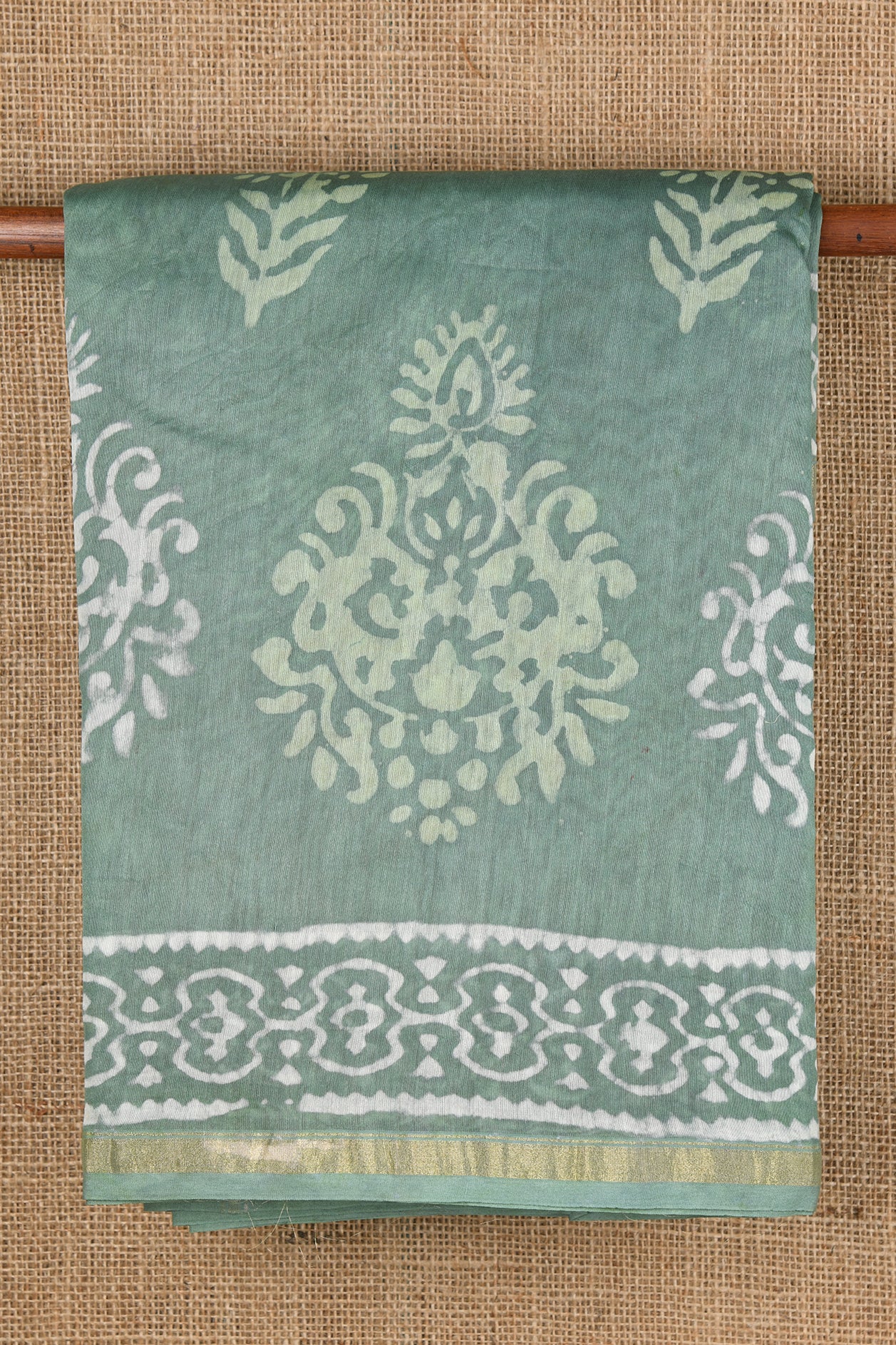  Floral Design Slate Green Maheshwari Cotton Saree 