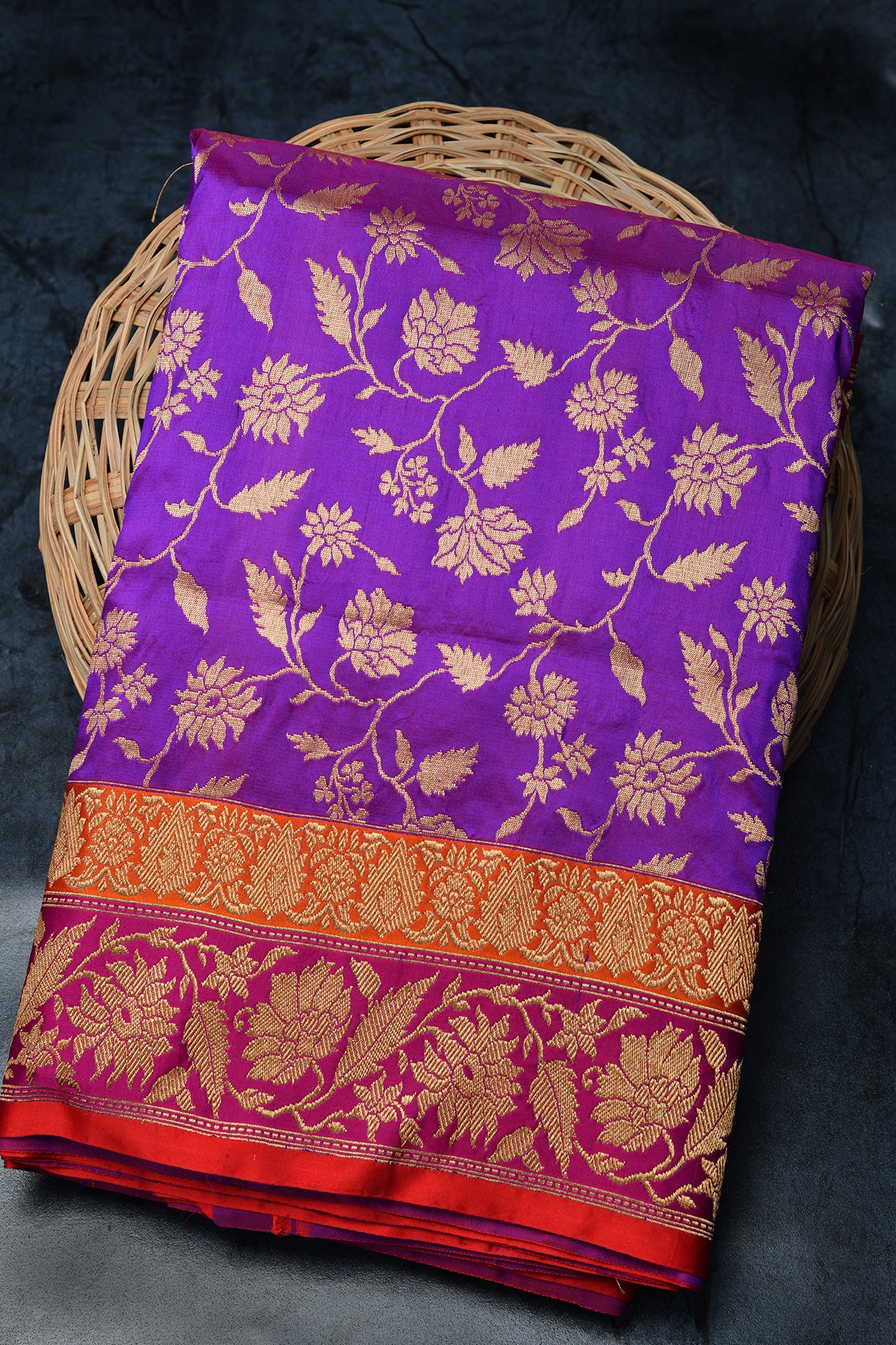  Floral Design Violet Banaras Silk Saree 