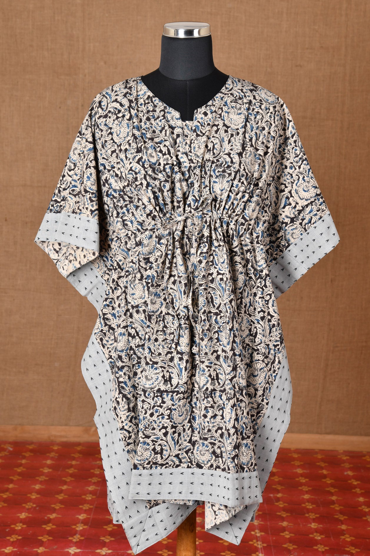  Kalamkari Printed Cotton Black Kaftans Night Wear 