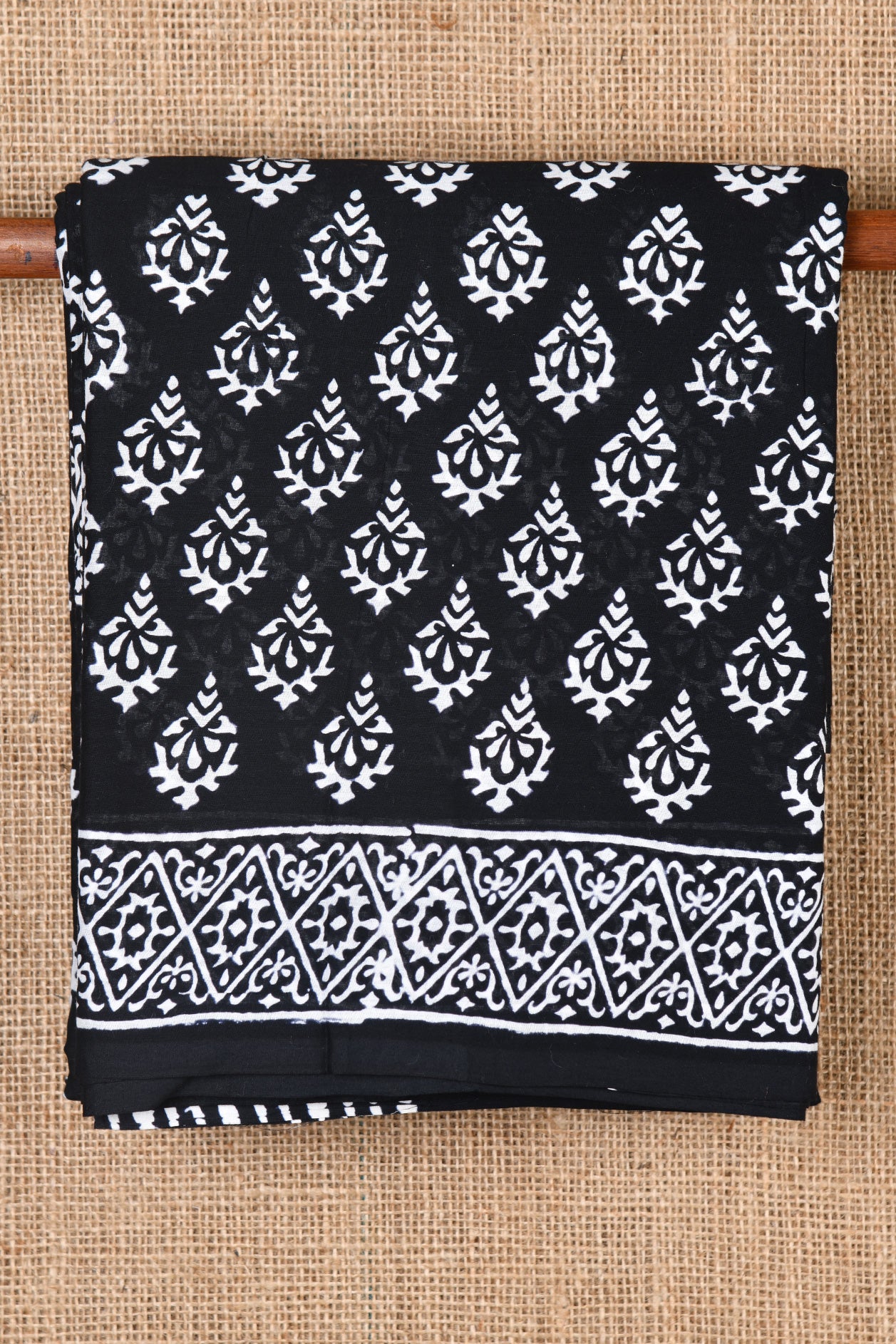  Floral Motif Black Jaipur Cotton Saree 