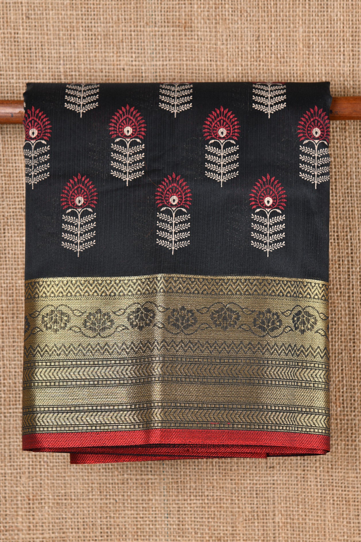  Floral Motif Black Kota Cotton Saree 