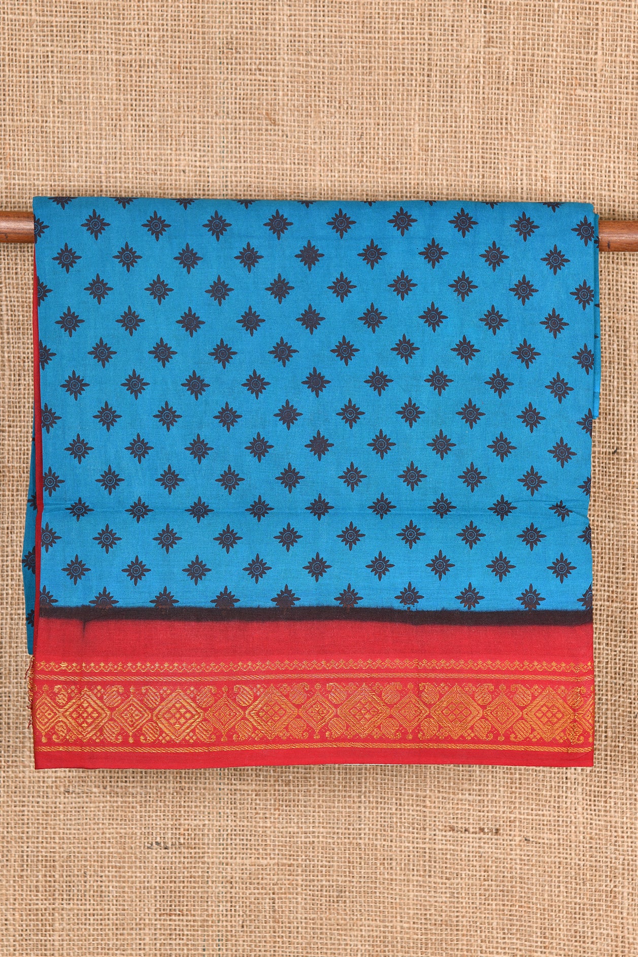  Floral Motif Blue Sungudi Cotton Saree 