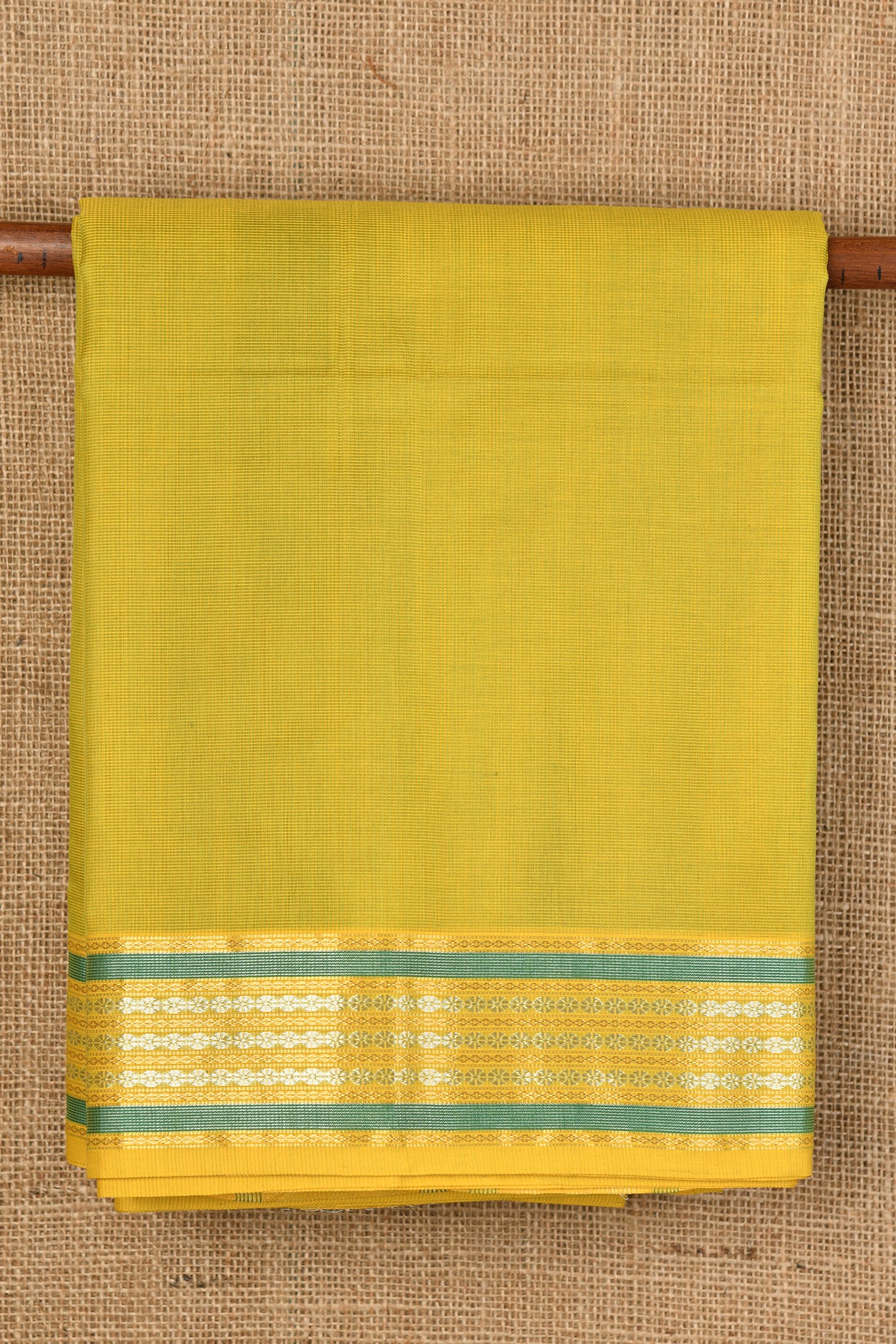  Floral Motif Border Celery Yellow Maheshwari Silk Cotton Saree 