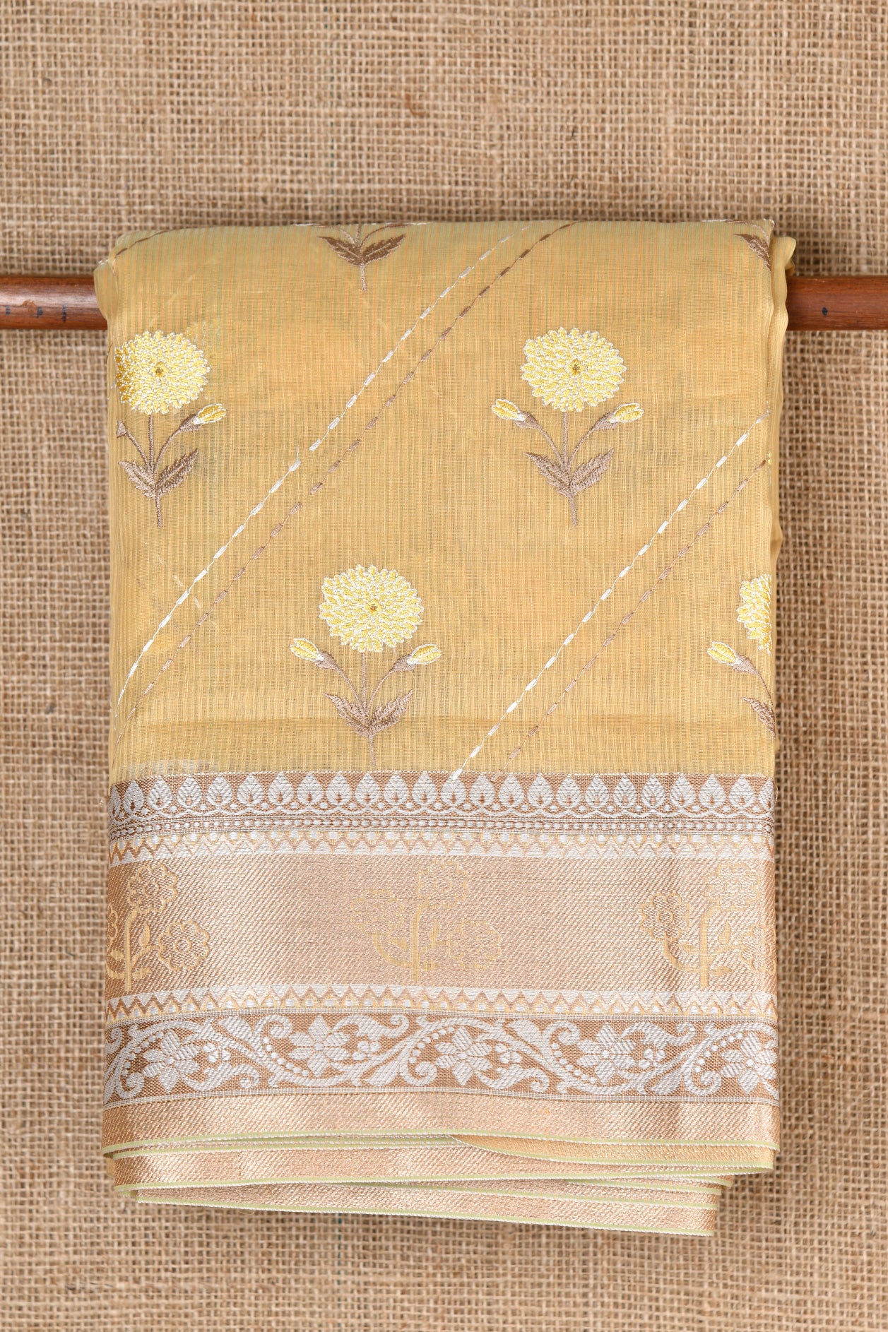  Floral Motif Dark Beige Kota Cotton Saree 