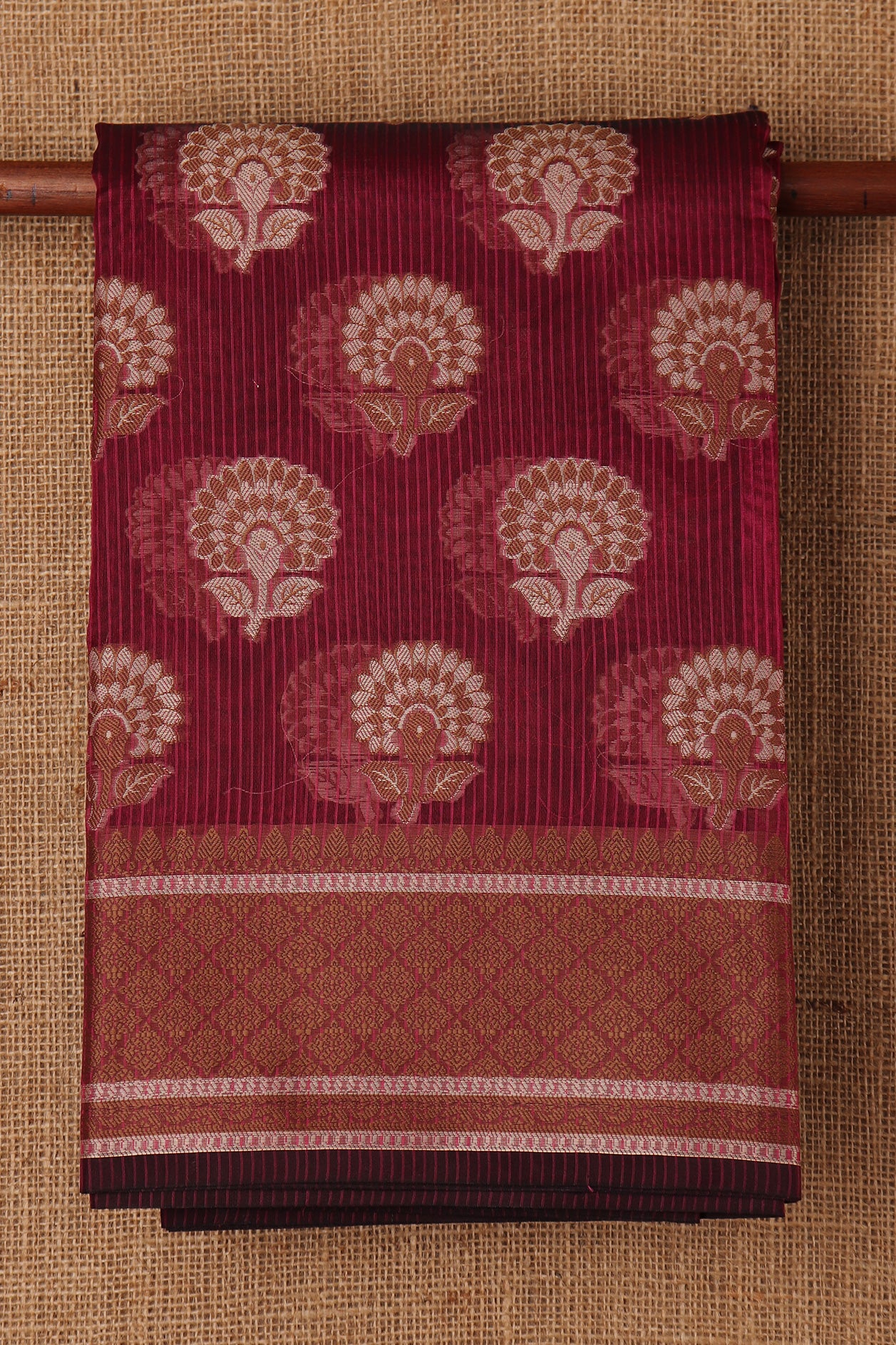  Floral Motif Dark Magenta Semi Banaras Saree 